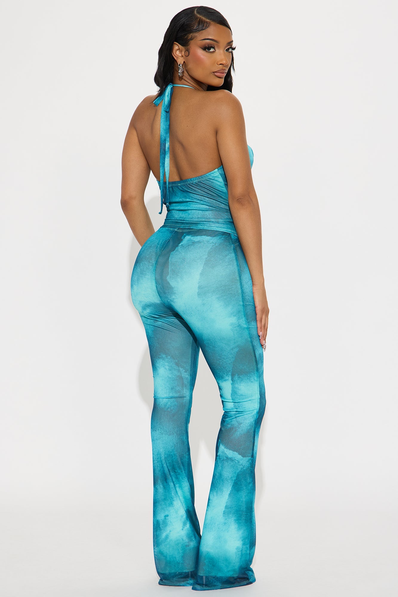 Sea Siren Mesh Halter Top Pant Set - Teal