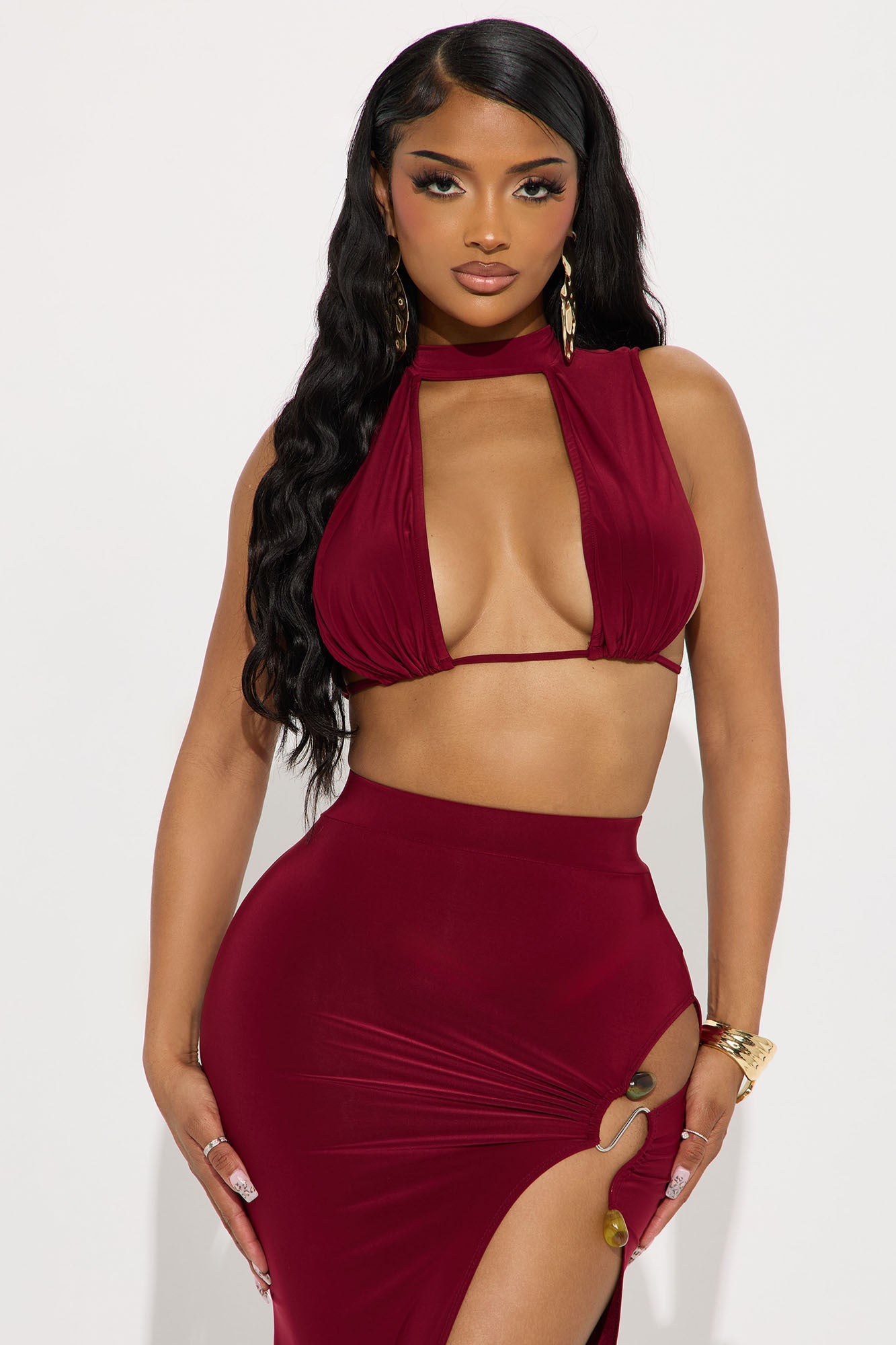 Angelina Venezia Maxi Skirt Set - Burgundy