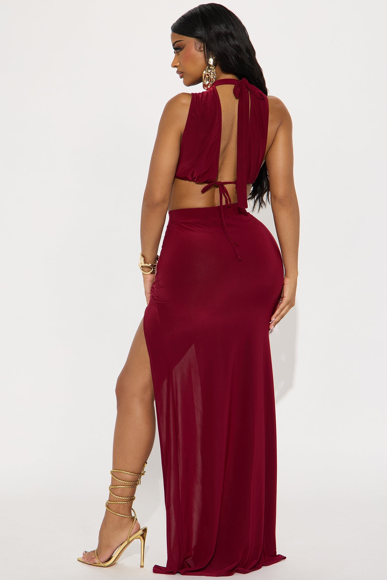 Angelina Venezia Maxi Skirt Set - Burgundy
