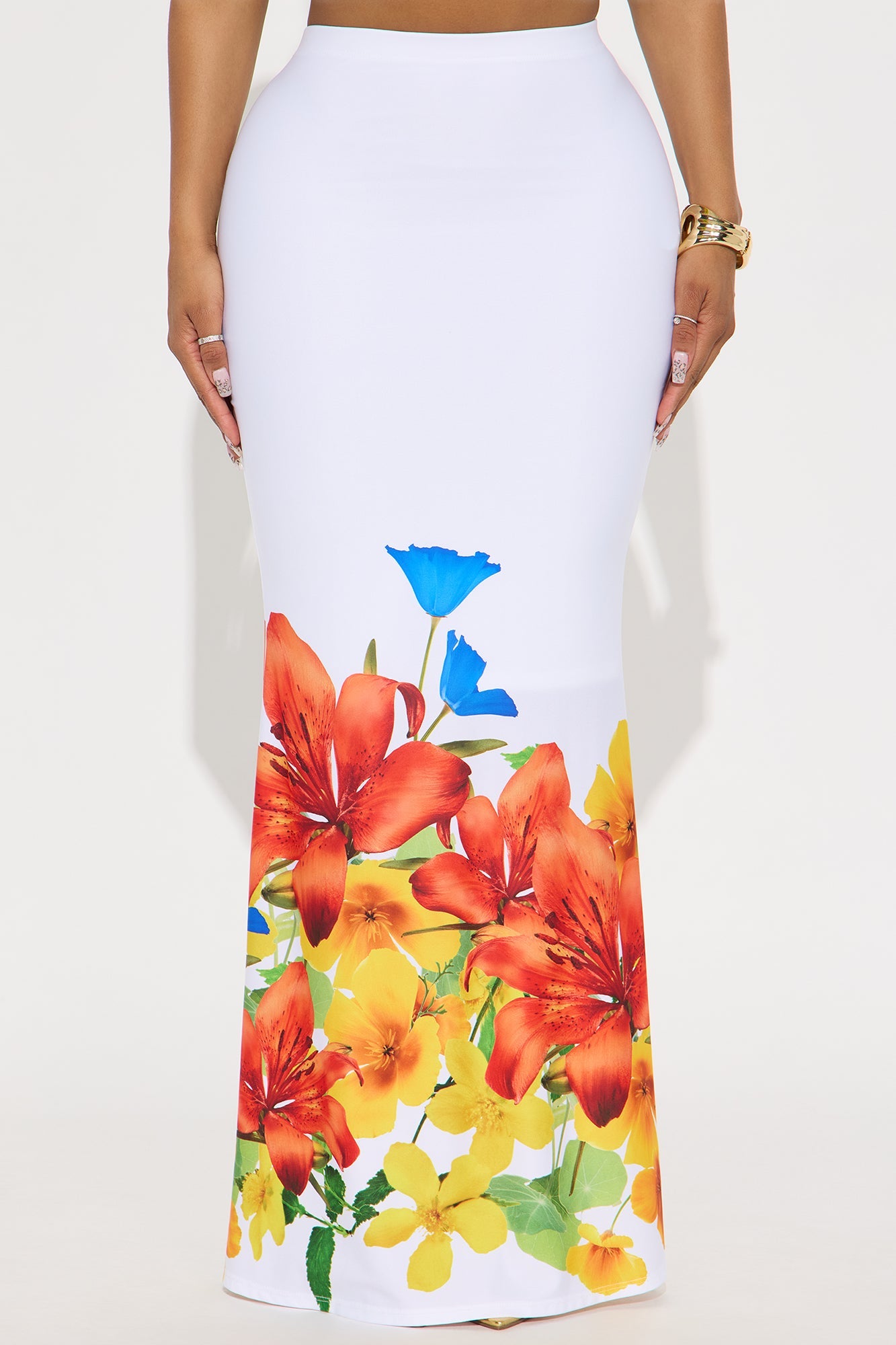In The Garden Maxi Skirt - White/combo