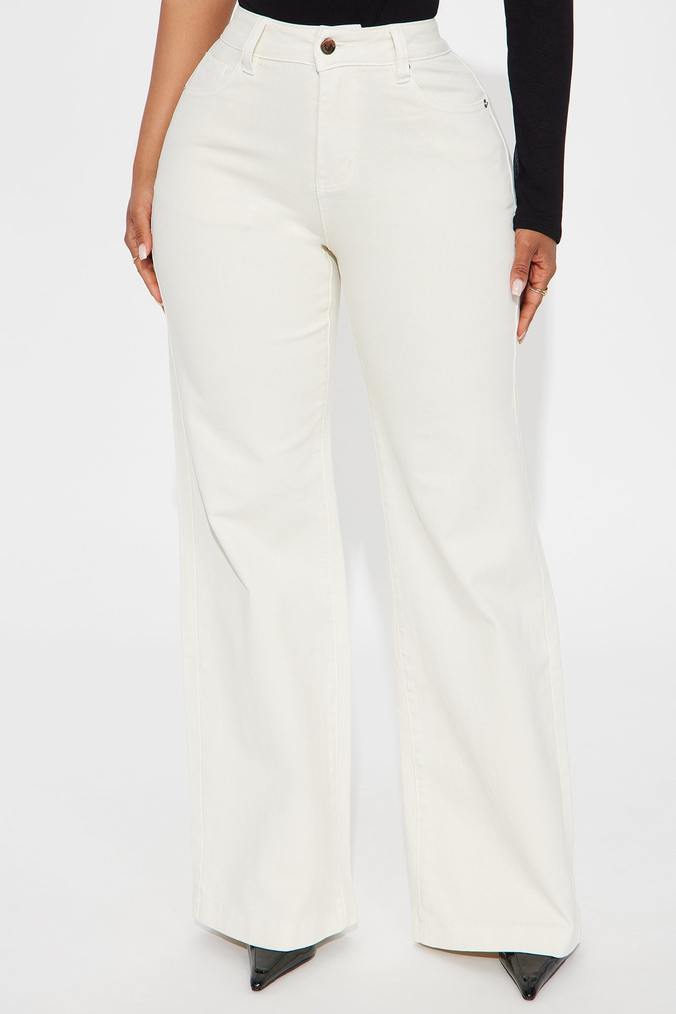 Just In Time High Rise Flare Jeans - Cream