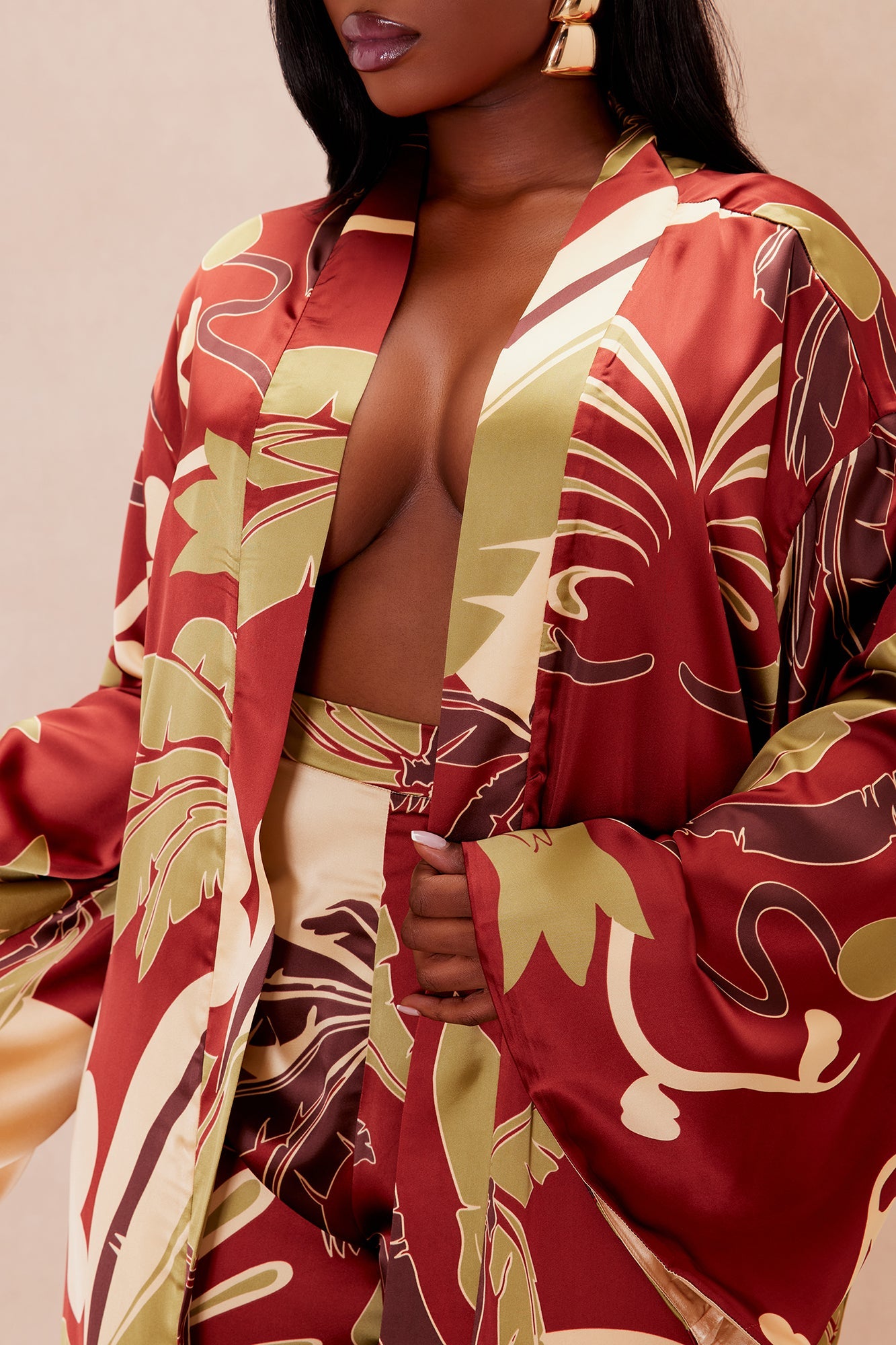 Safira Satin Kimono Pant Set - Rust/combo