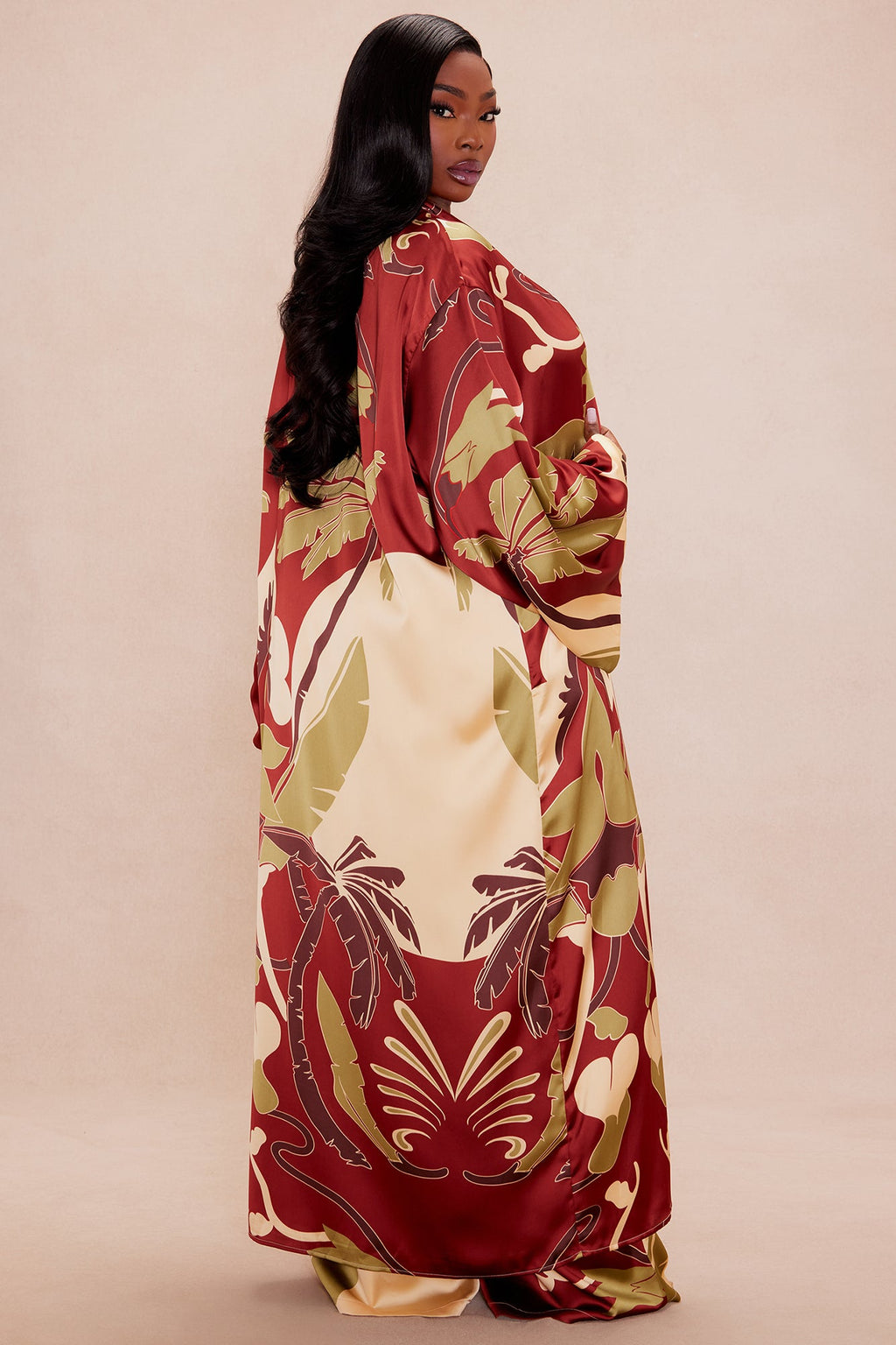 Safira Satin Kimono Pant Set - Rust/combo