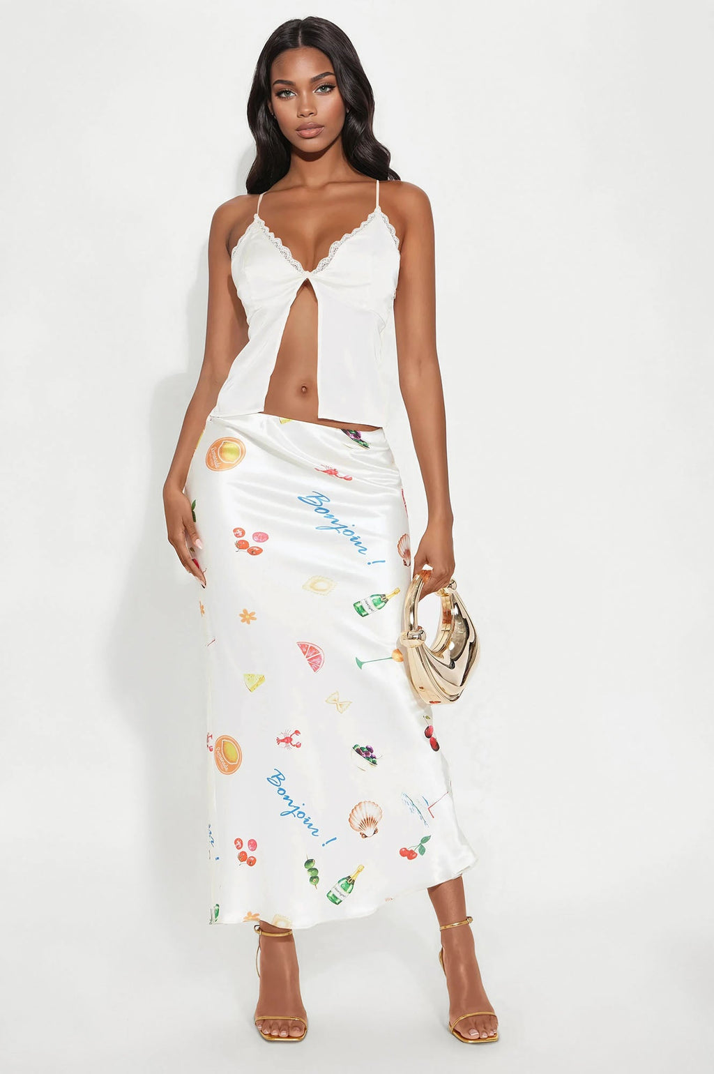 Vacay Ready High Rise Novelty Print Maxi Skirt - Cream