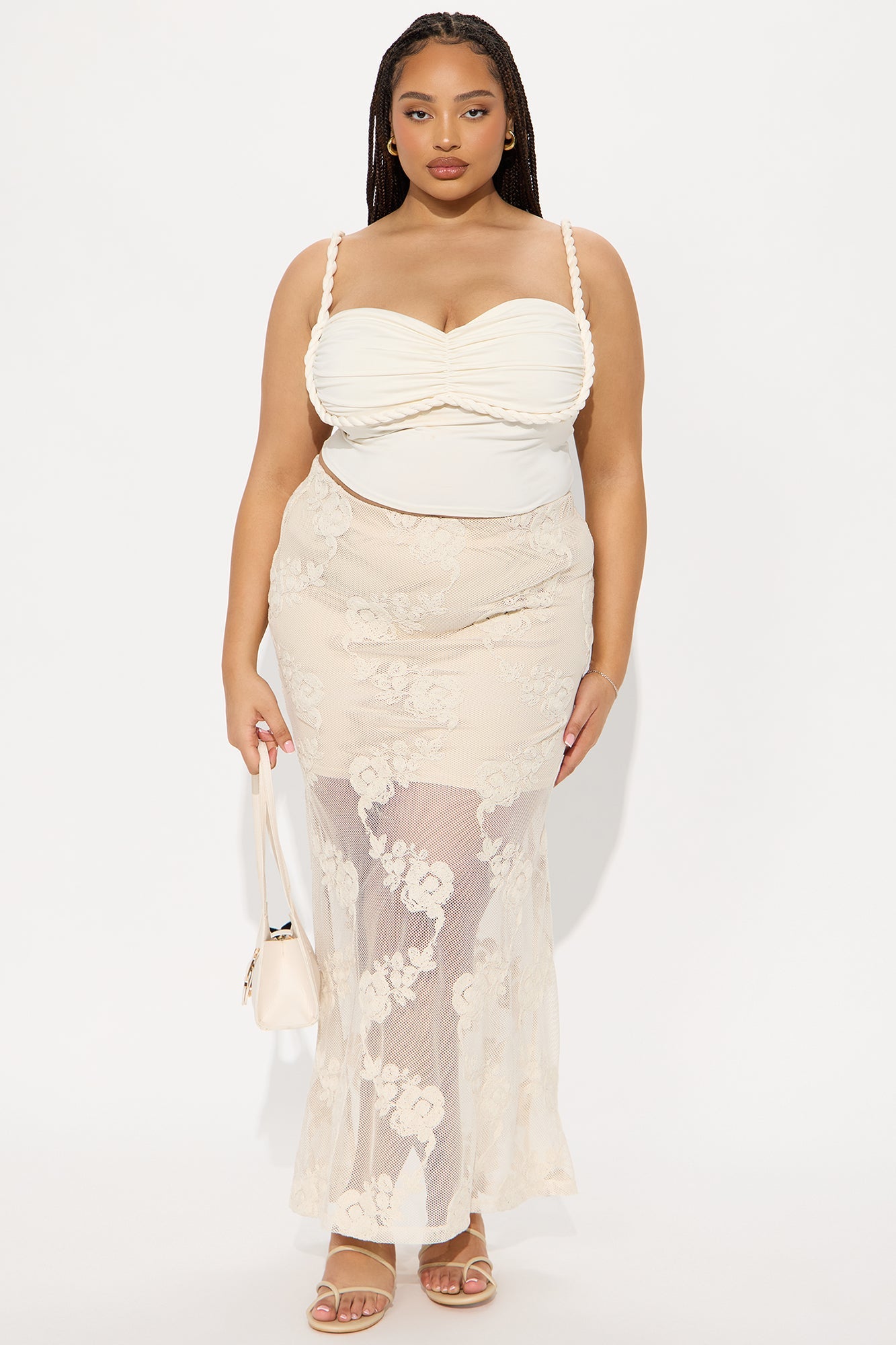 Vacation Vibes Embroidered Crochet Maxi Skirt - Natural