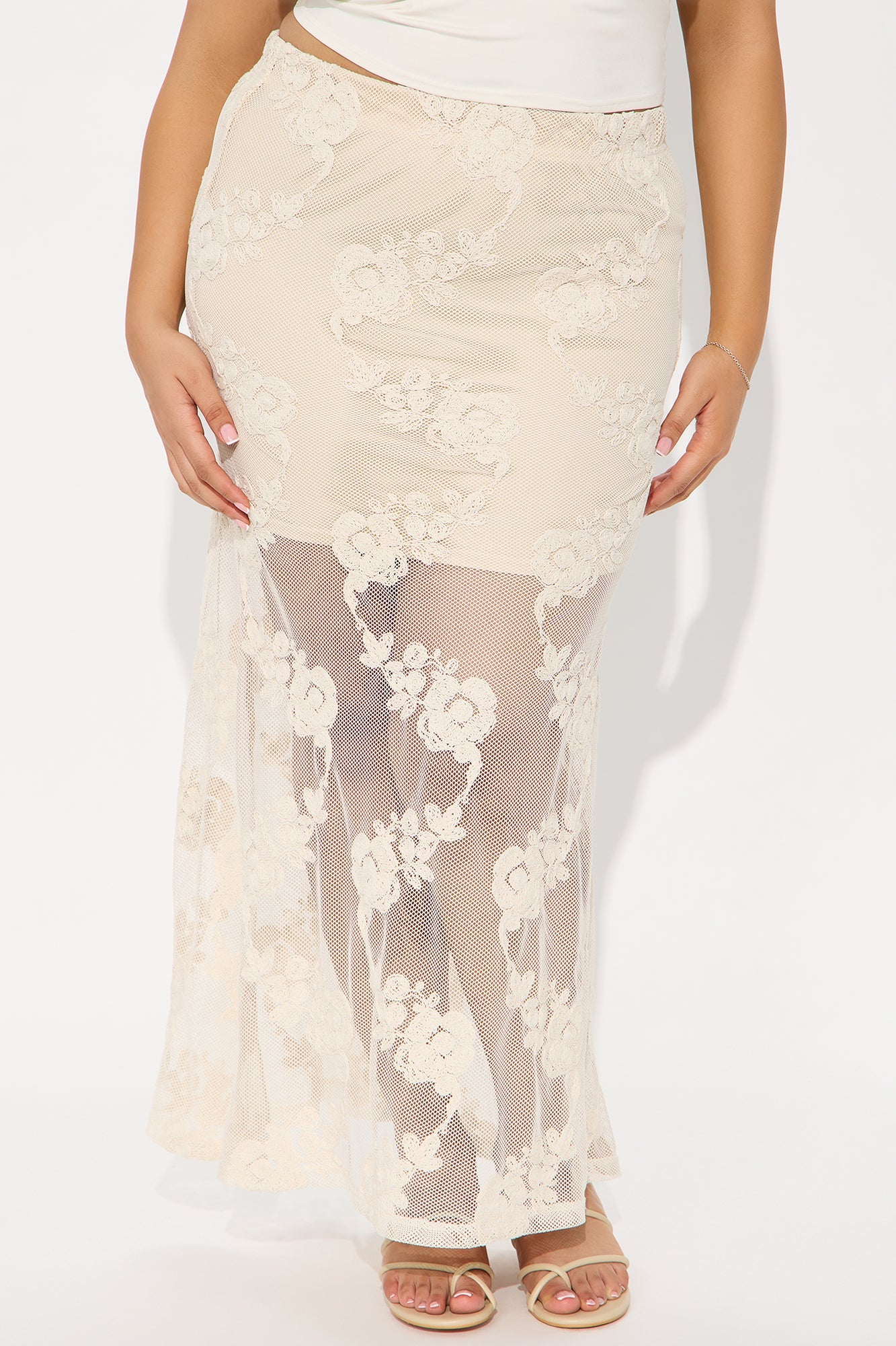 Vacation Vibes Embroidered Crochet Maxi Skirt - Natural