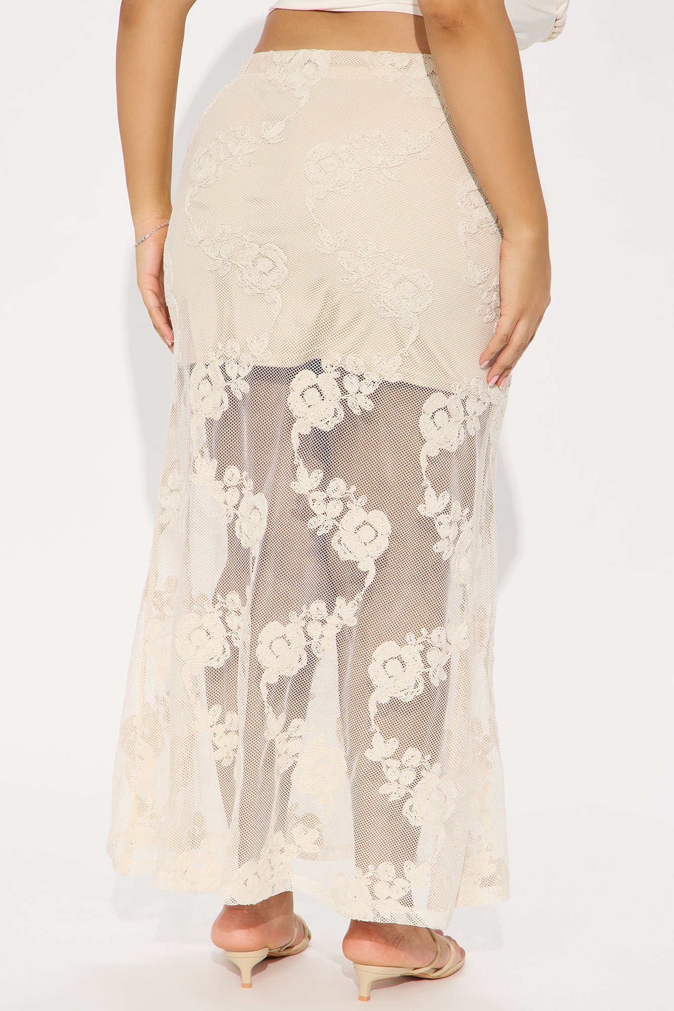 Vacation Vibes Embroidered Crochet Maxi Skirt - Natural