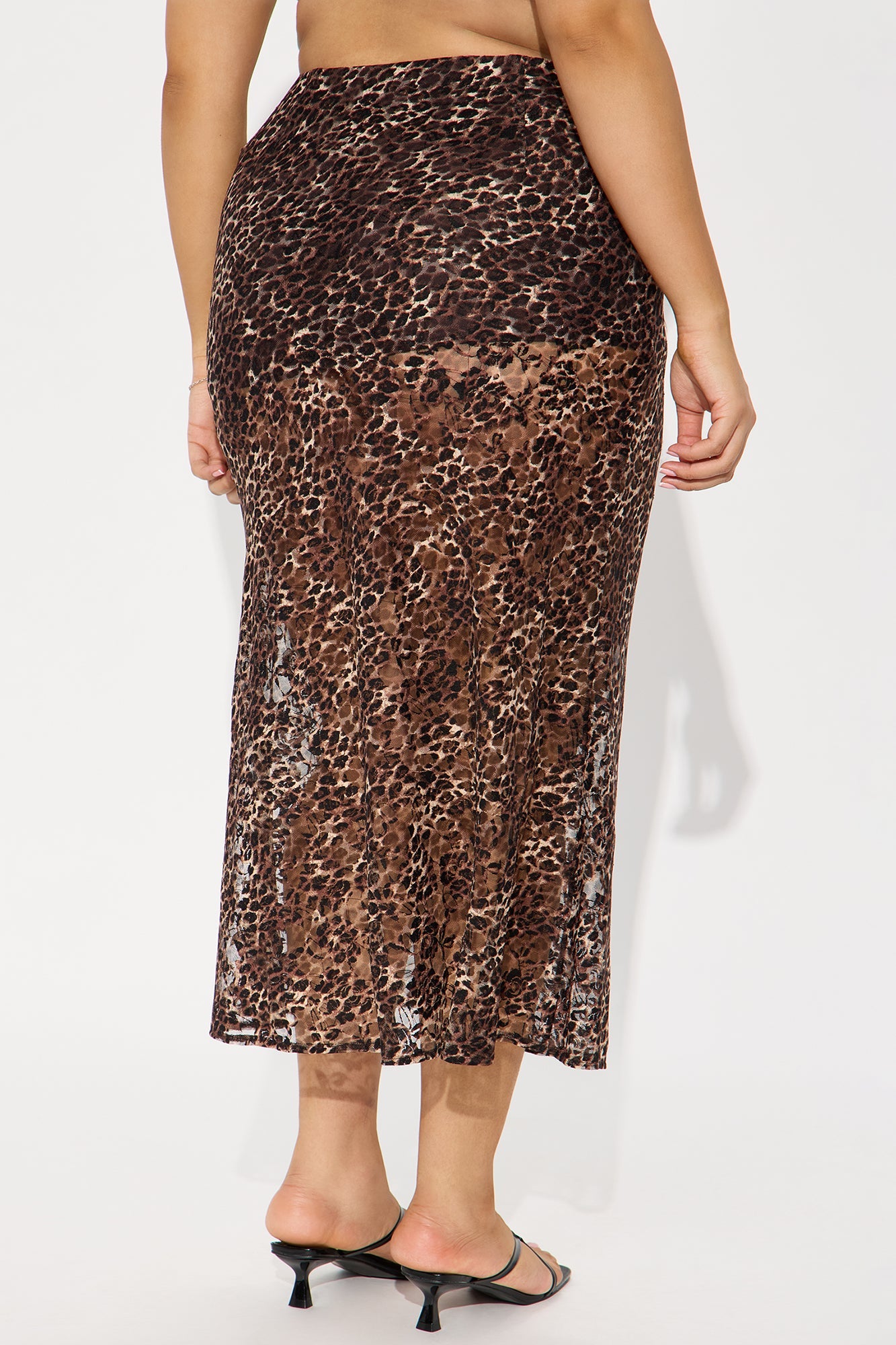 On The Prowl Leopard Print Lace Midi Skirt - Brown/combo