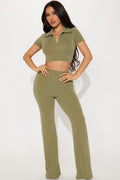 Josie Ribbed Pant Set - Olive