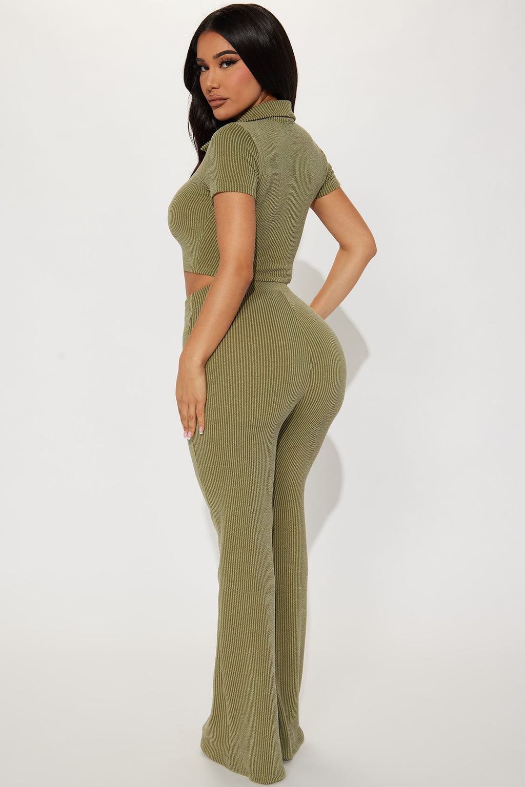 Josie Ribbed Pant Set - Olive