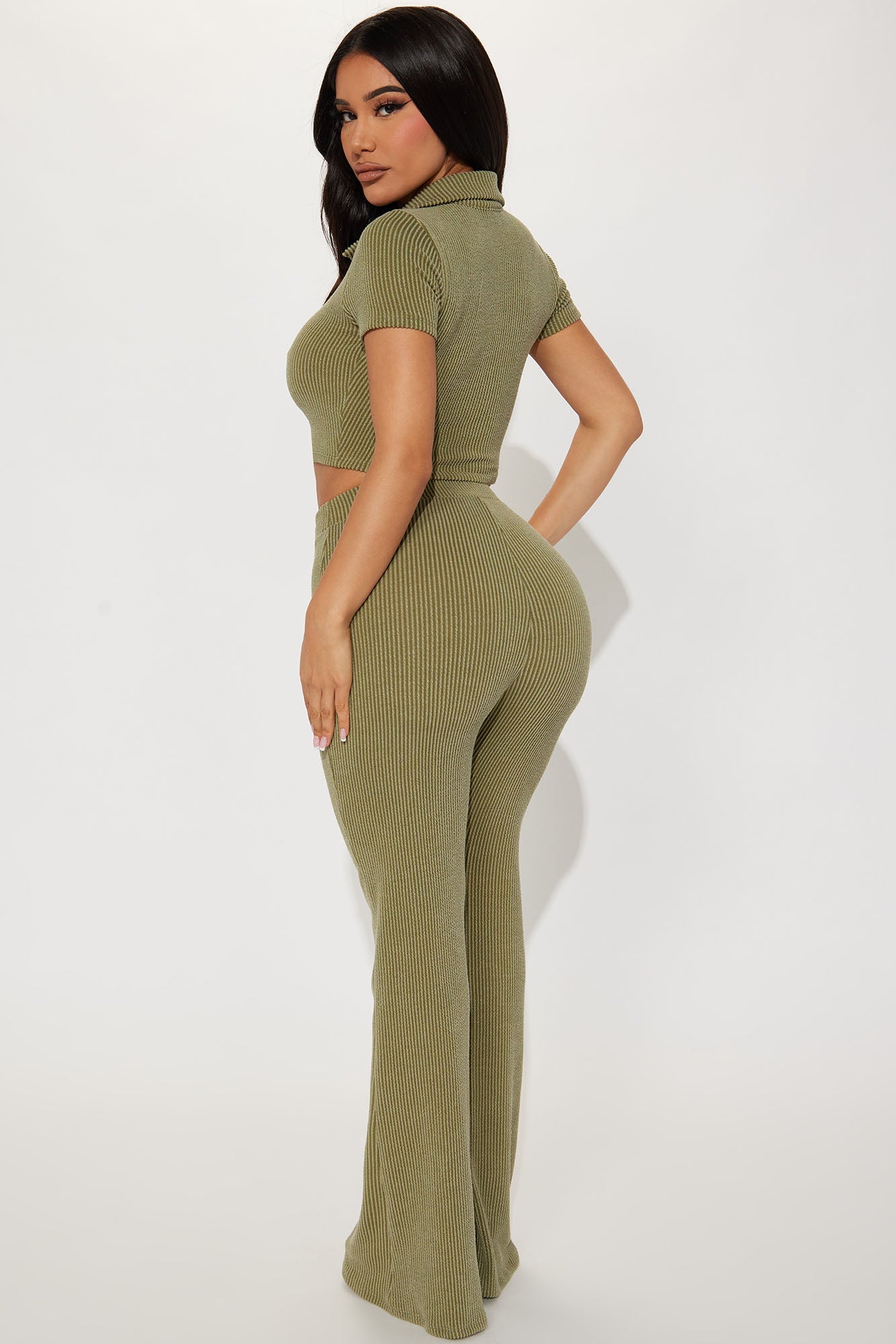 Josie Ribbed Pant Set - Olive