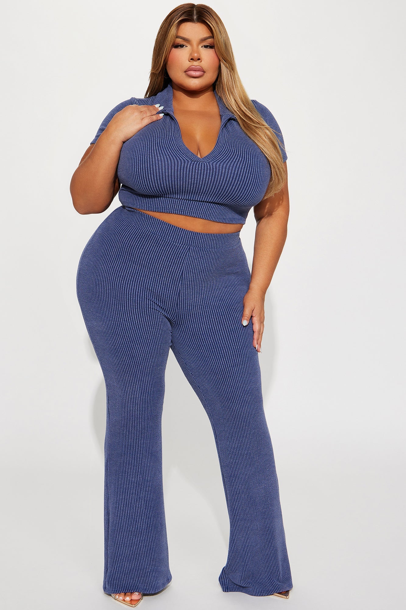 Josie Ribbed Pant Set - Navy