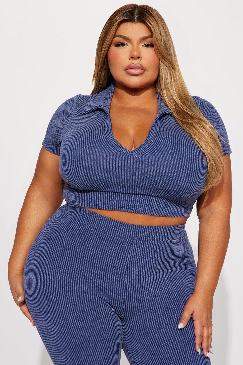 Josie Ribbed Pant Set - Navy