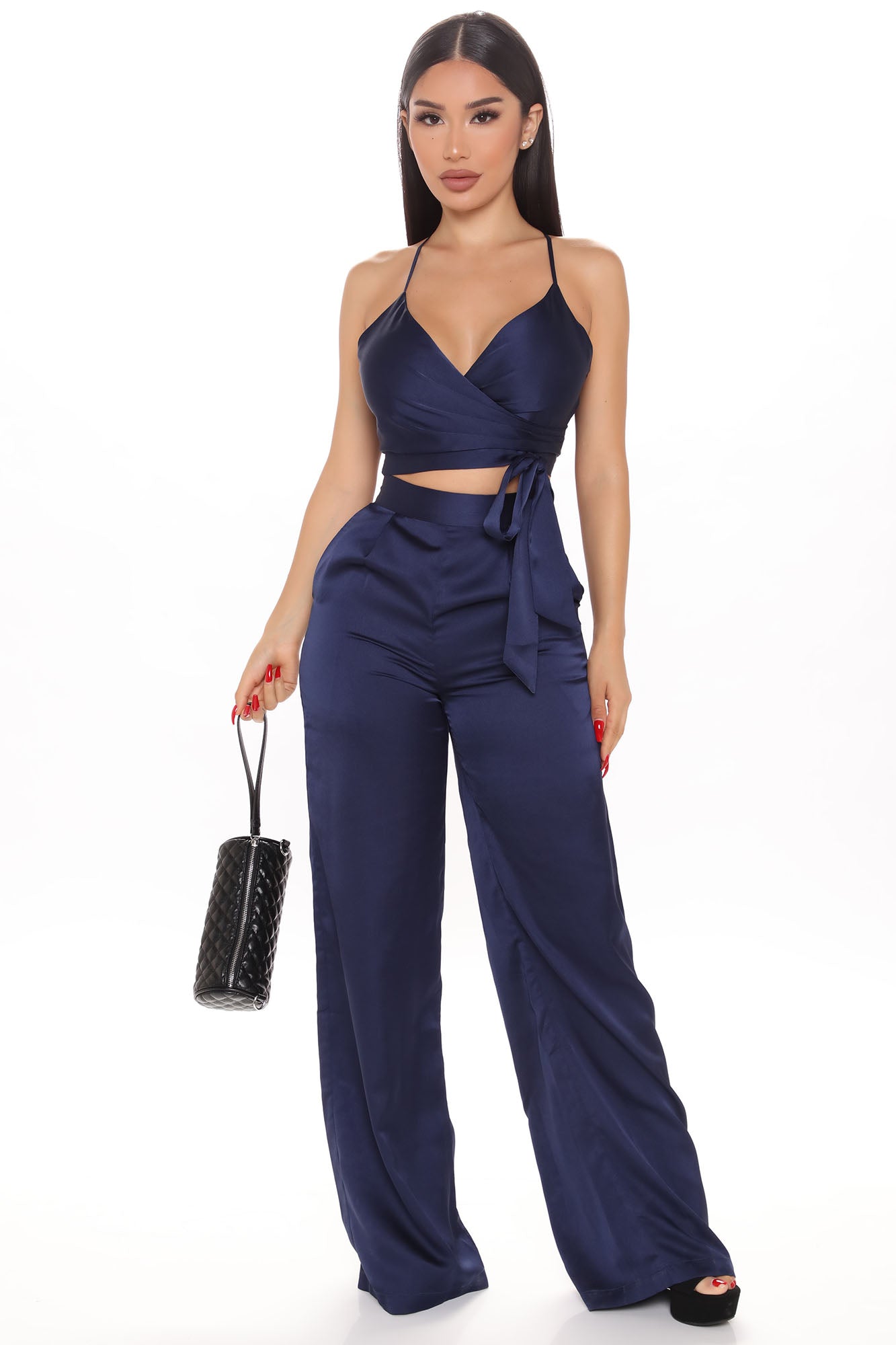 Luxury Views Satin Pant Set - Navy