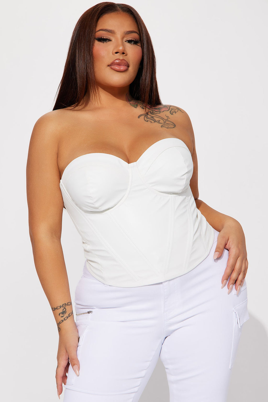 Bae For Tonight Faux Leather Corset Top - White