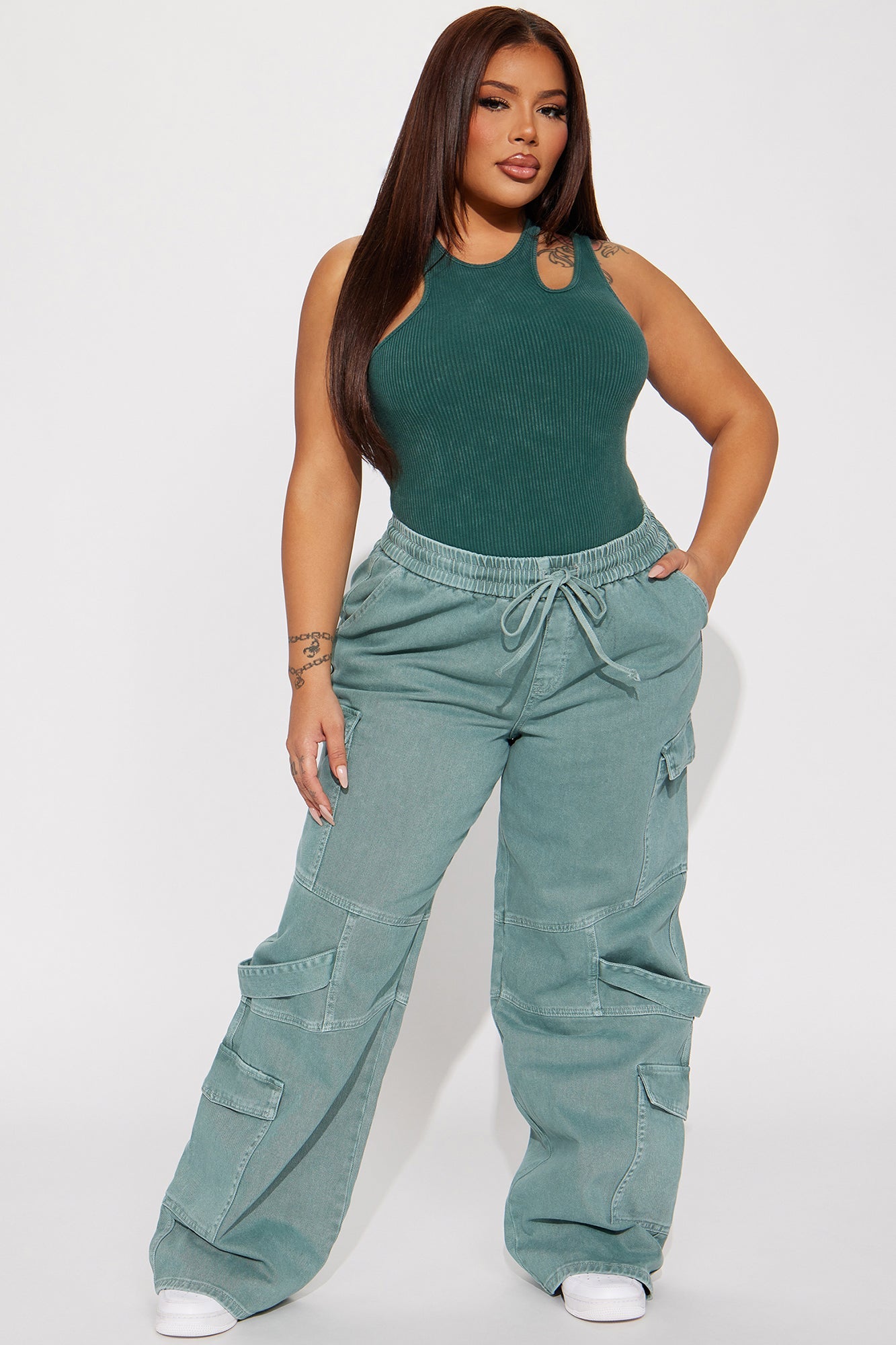 Know What To Do Non Stretch Cargo Jean - Green