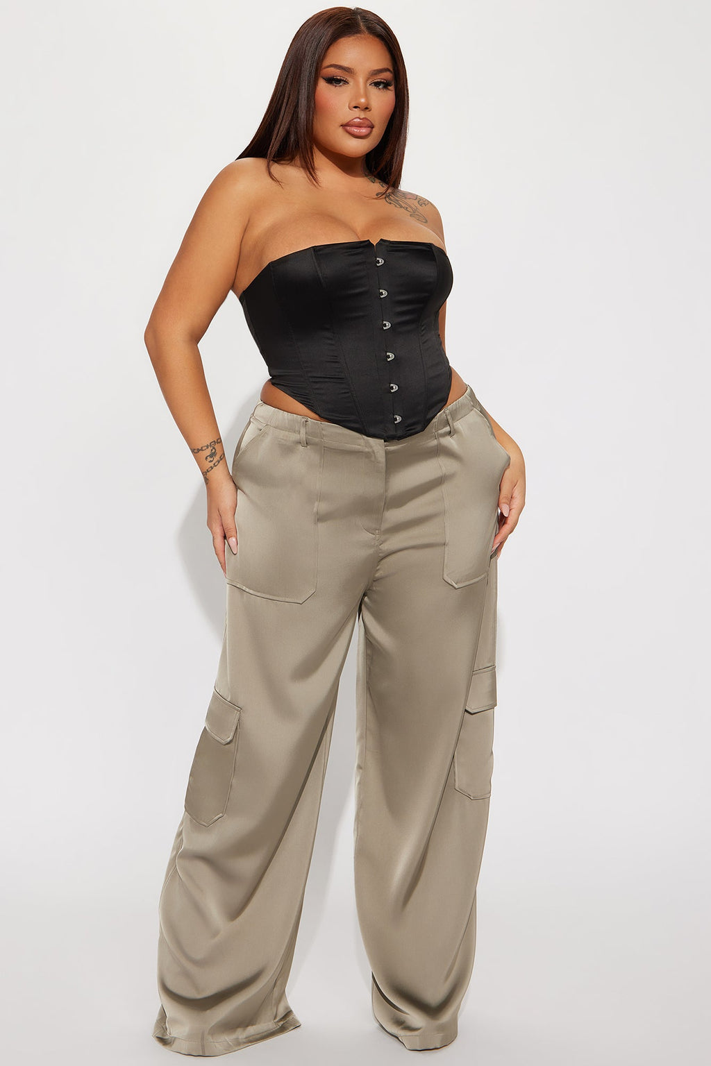 Pretty Girl Walk Satin Cargo Pant - Olive