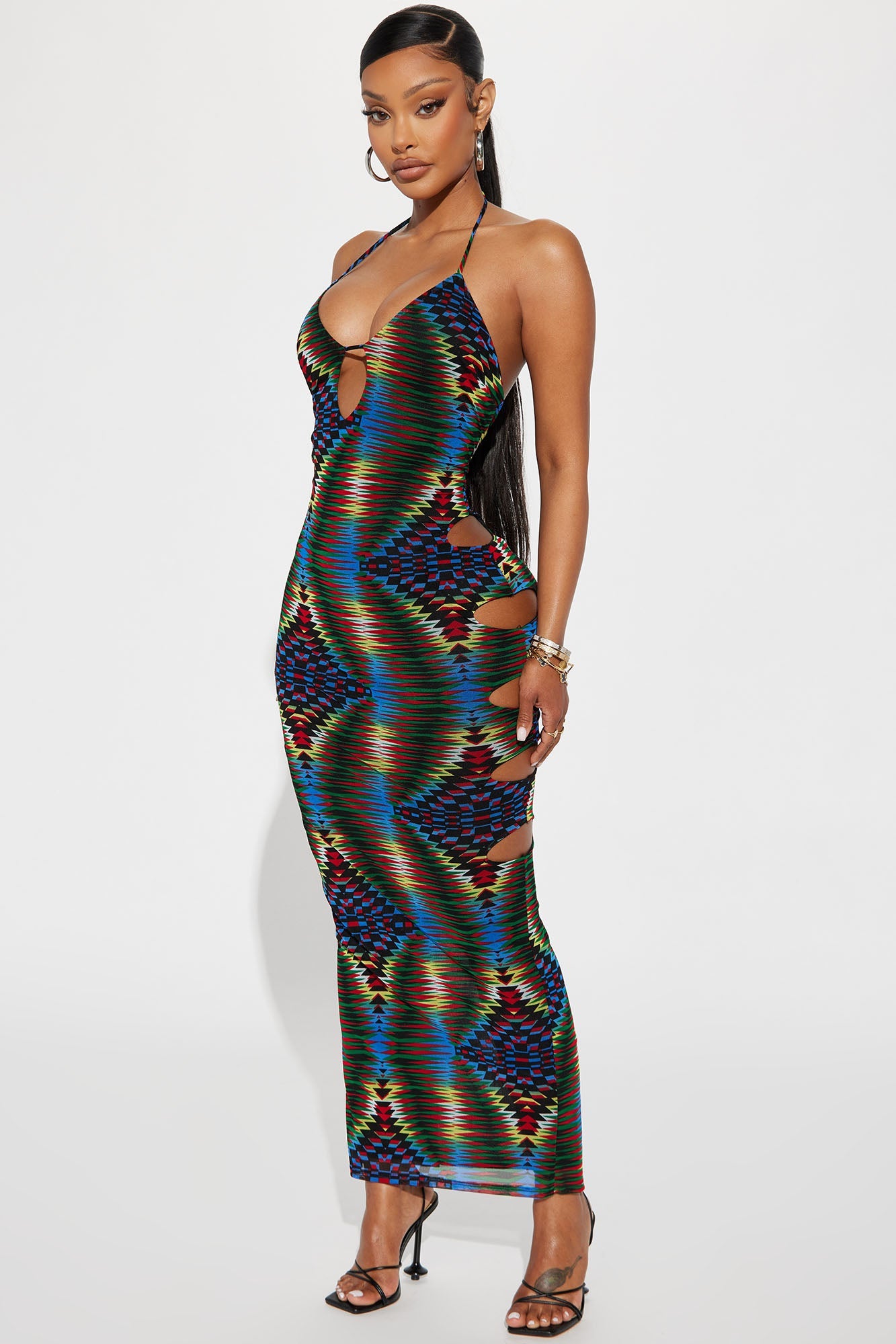 Madalynn Mesh Maxi Dress - Green/combo