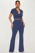 Josie Ribbed Pant Set - Navy