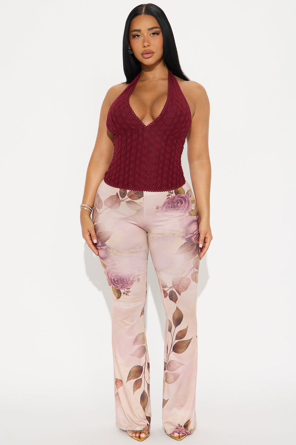 Botanical Cutie Floral Flare Pant - Taupe/combo