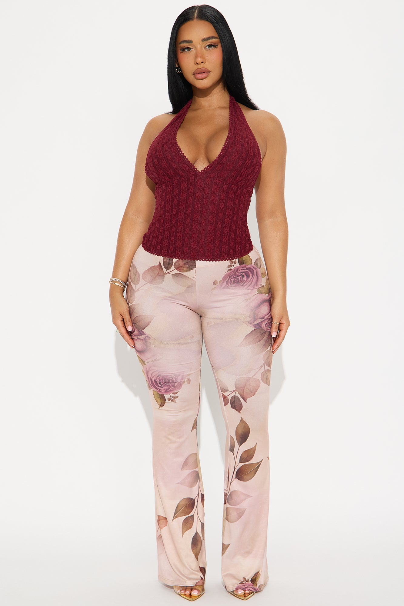 Botanical Cutie Floral Flare Pant - Taupe/combo