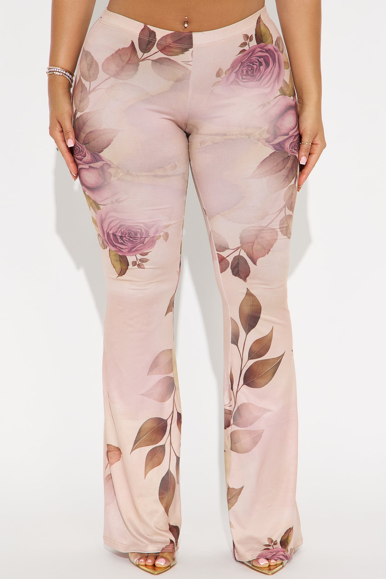 Botanical Cutie Floral Flare Pant - Taupe/combo