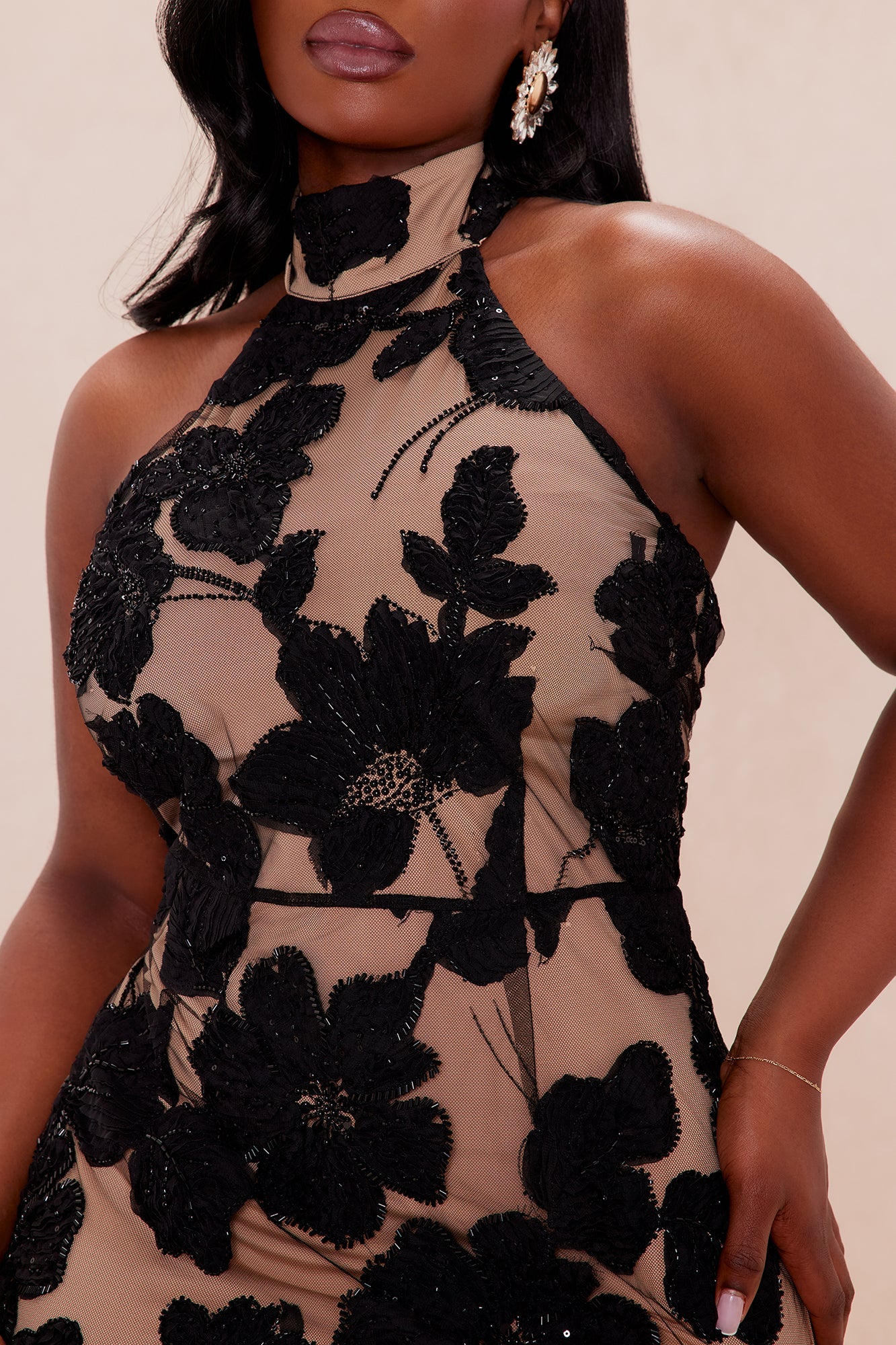 Rachel Embellished Midi Dress - Black/combo