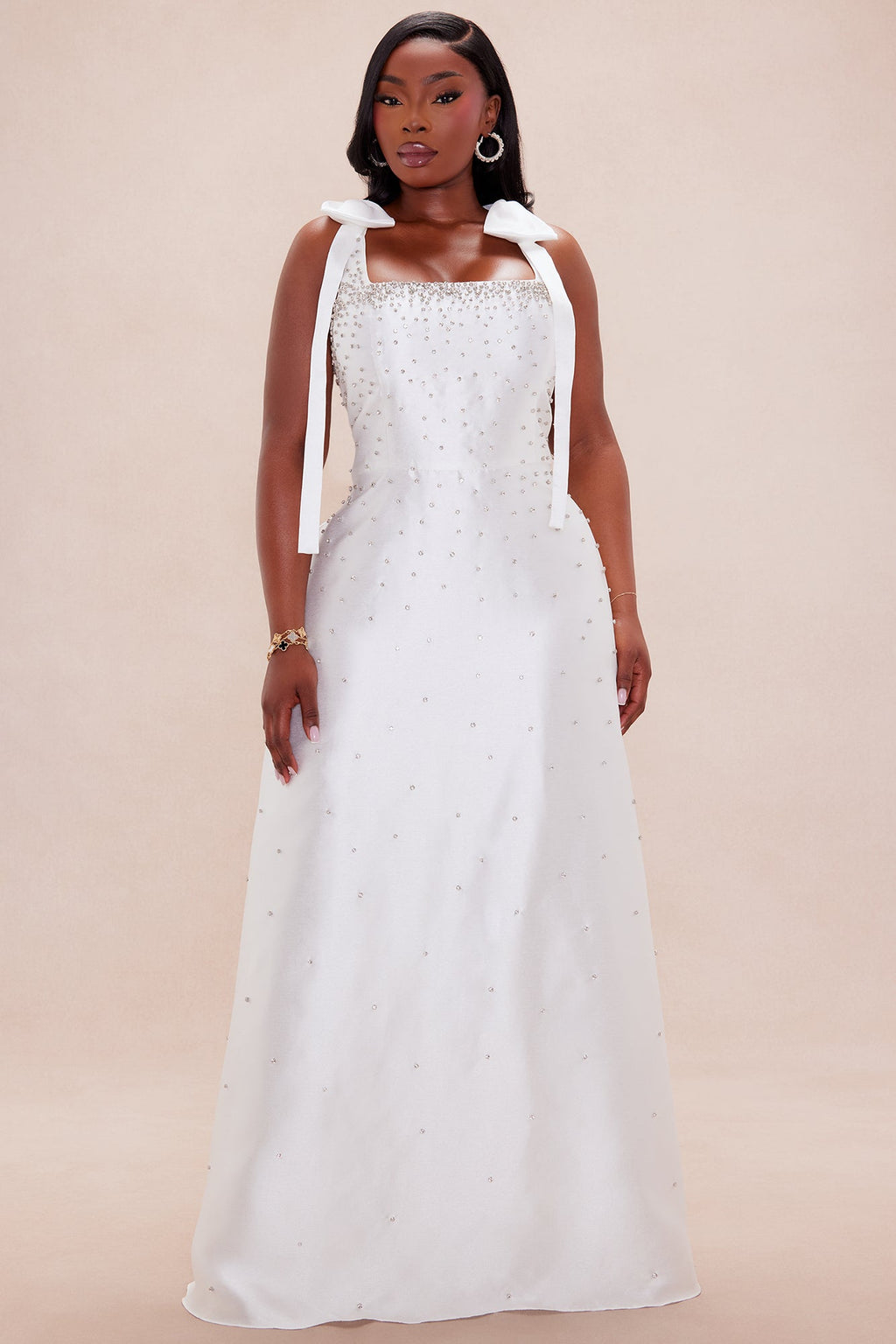 Dana Embellished Satin Maxi Dress - White