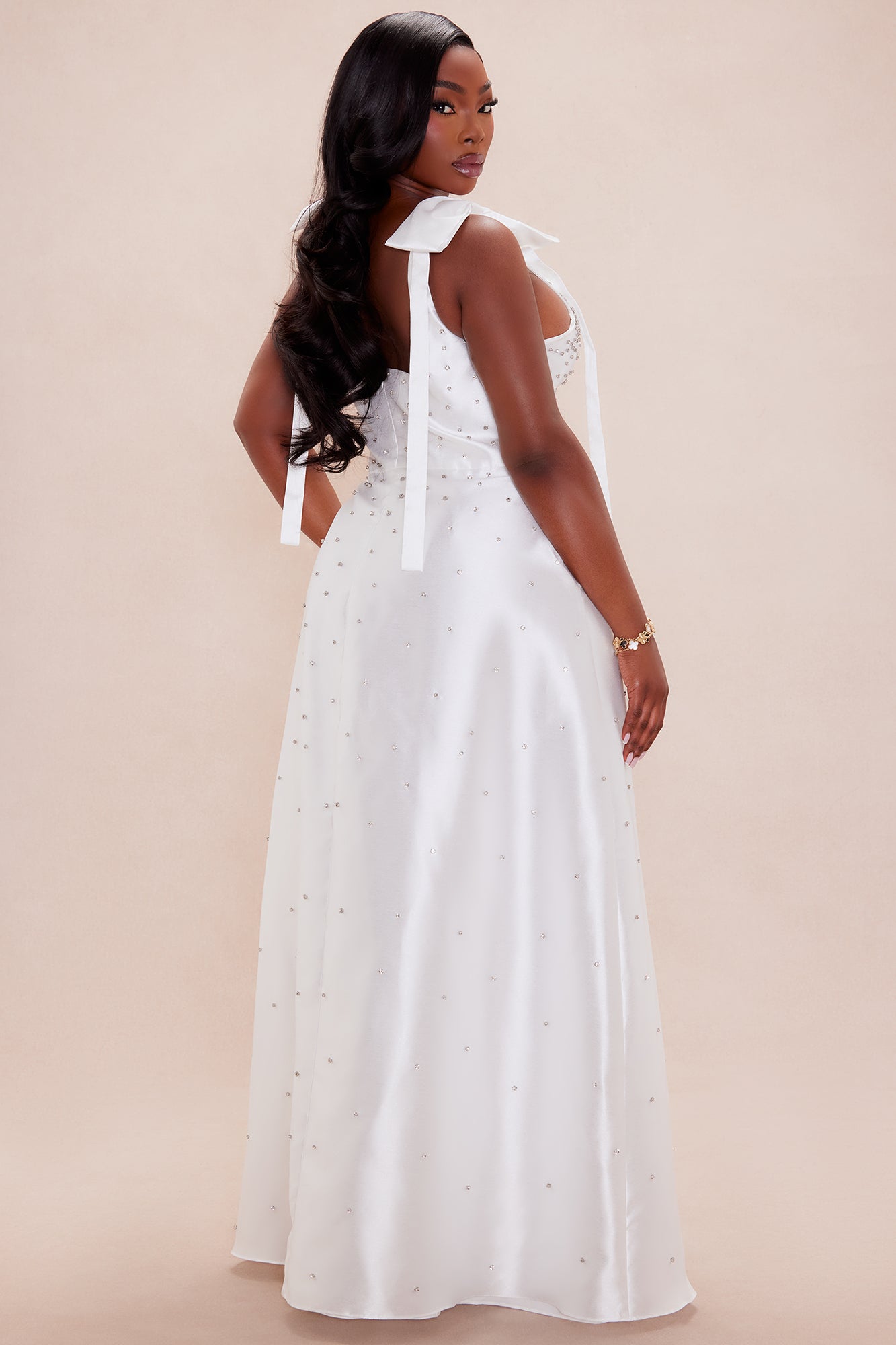 Dana Embellished Satin Maxi Dress - White