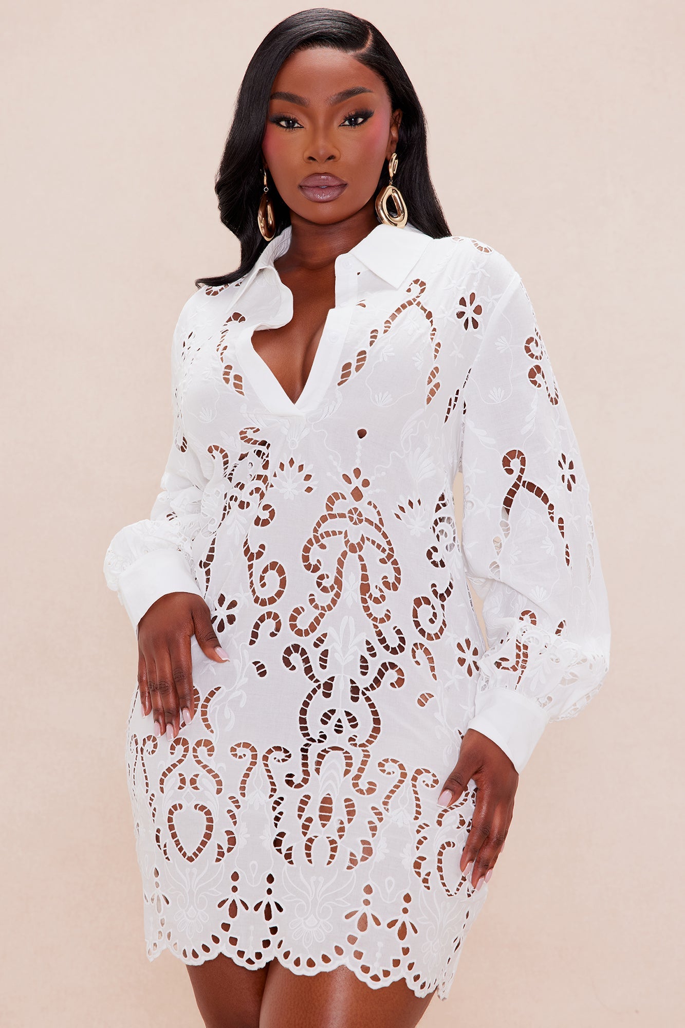 Gracie Embroidered Tunic Dress - White