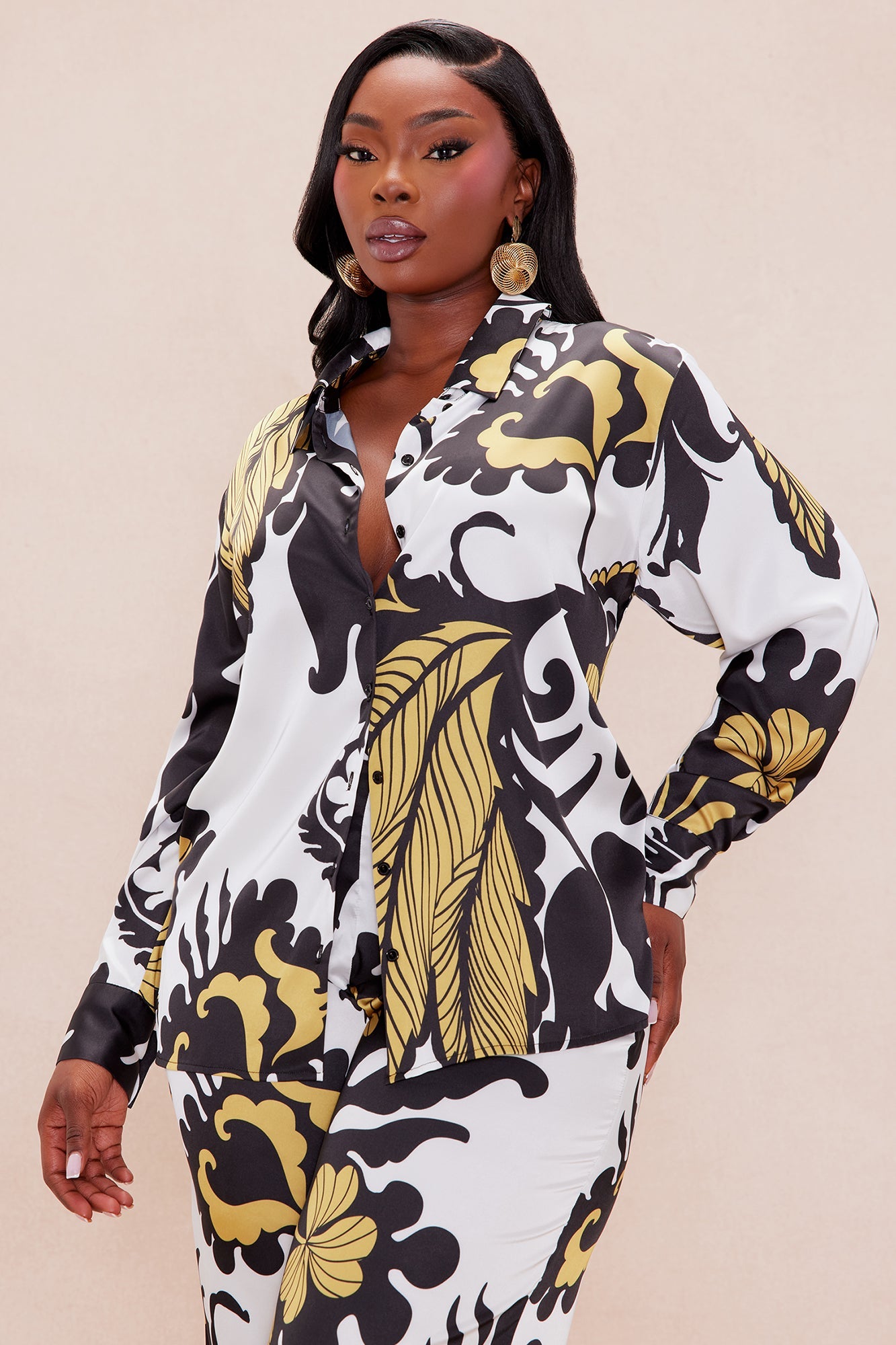 Adima Satin Wide Leg Pant Set - Gold/combo