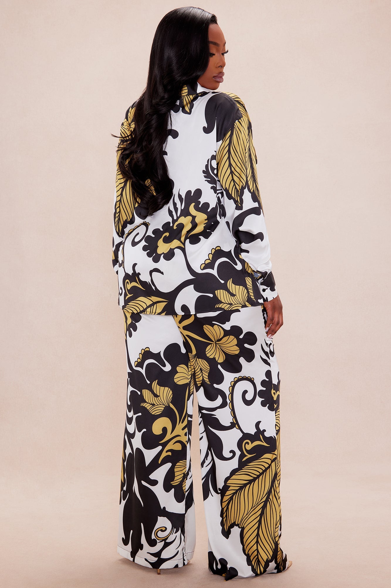 Adima Satin Wide Leg Pant Set - Gold/combo