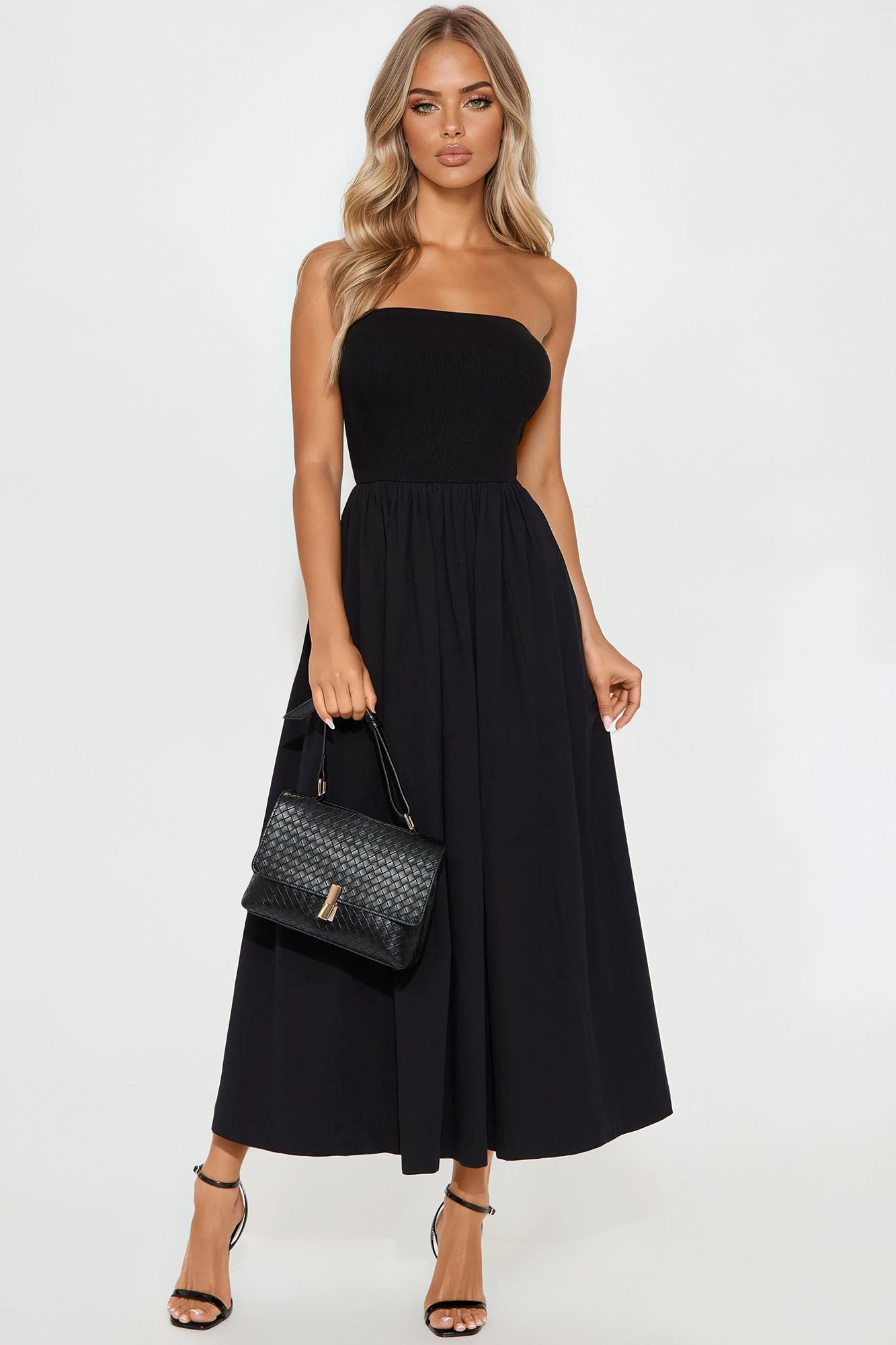 Lula Poplin Strapless Midi Dress - Black