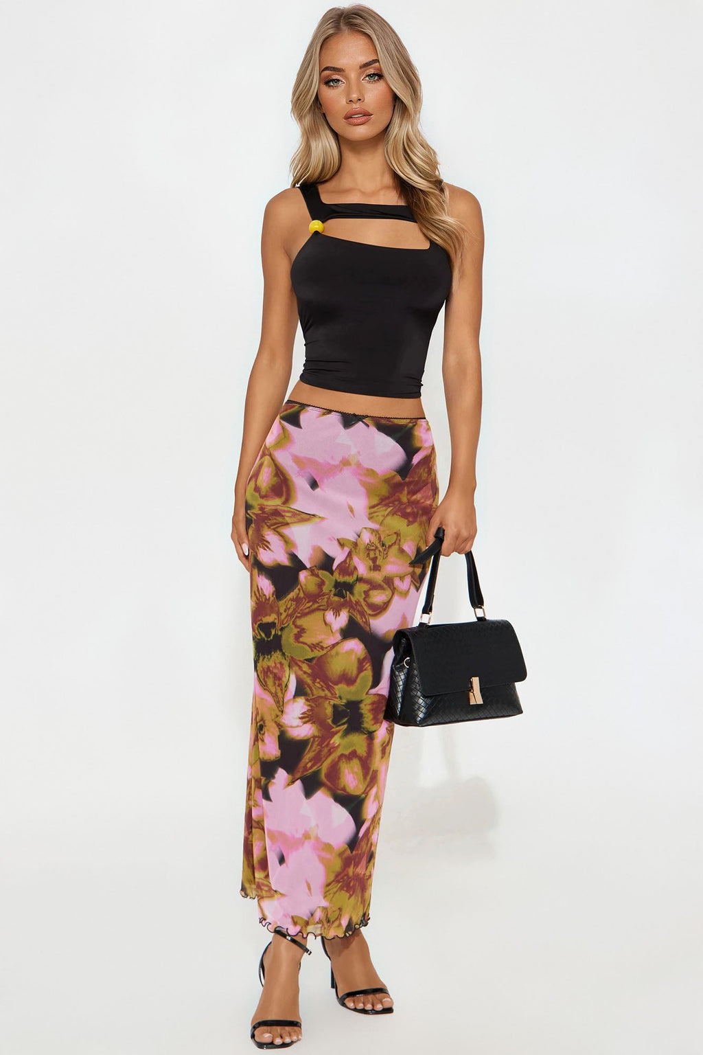 Work Of Art Abstract Mesh Maxi  Skirt - Purple/combo