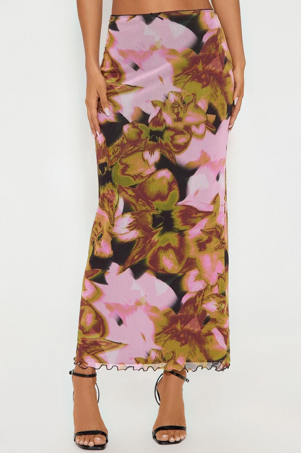 Work Of Art Abstract Mesh Maxi  Skirt - Purple/combo