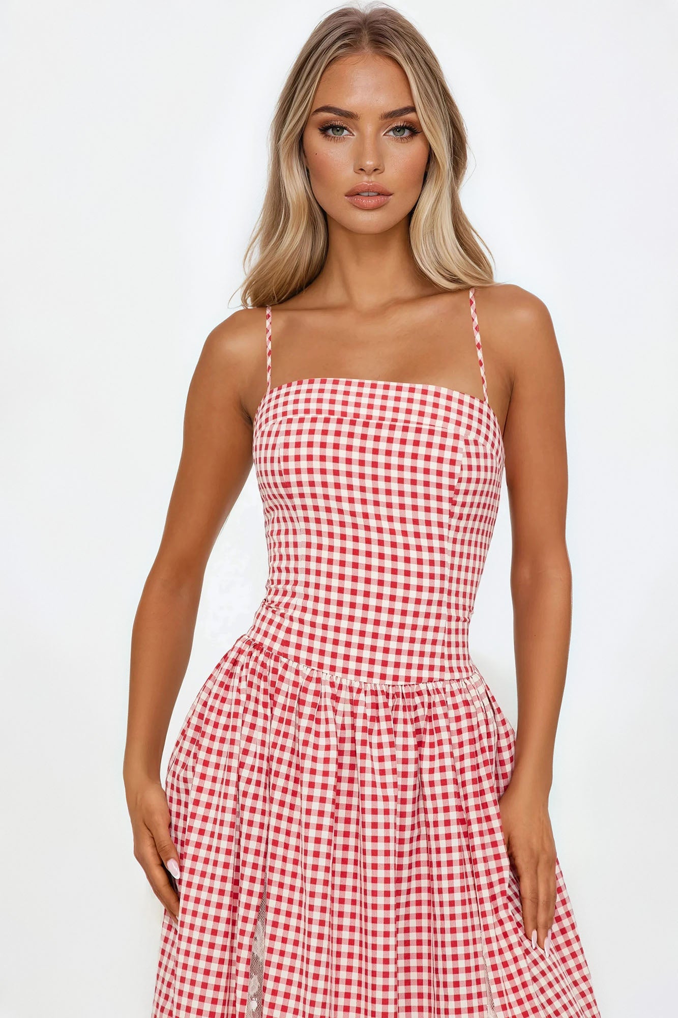 Dolly Gingham Maxi Dress - Red/combo