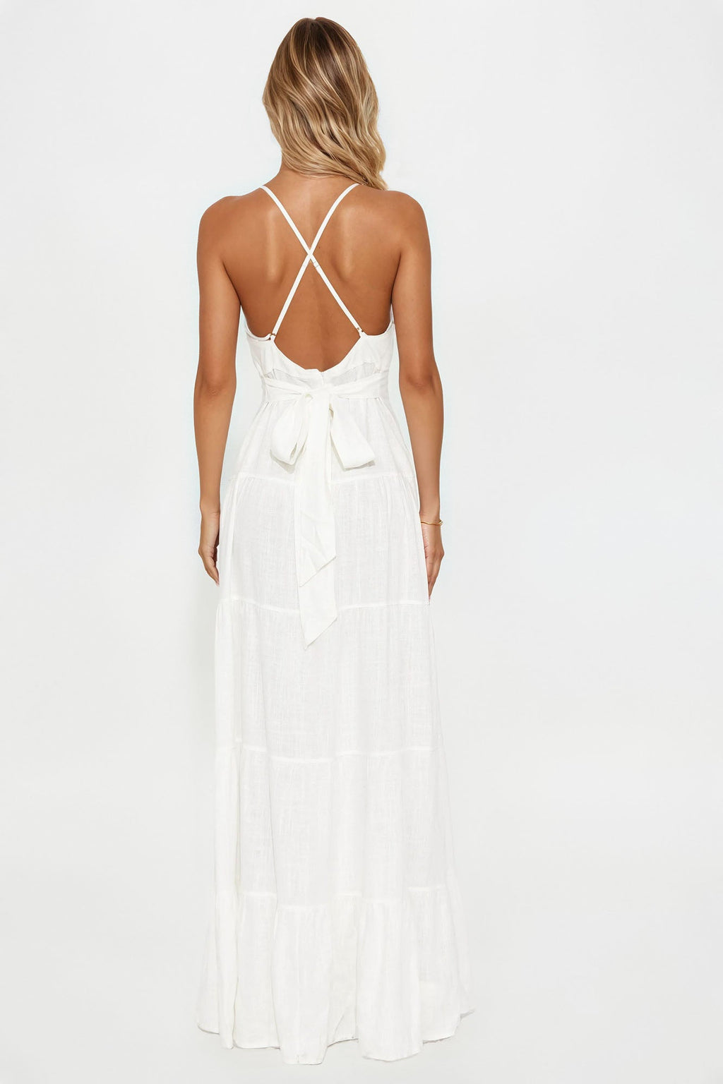 Julia Linen Spaghetti Strap Maxi Dress - White