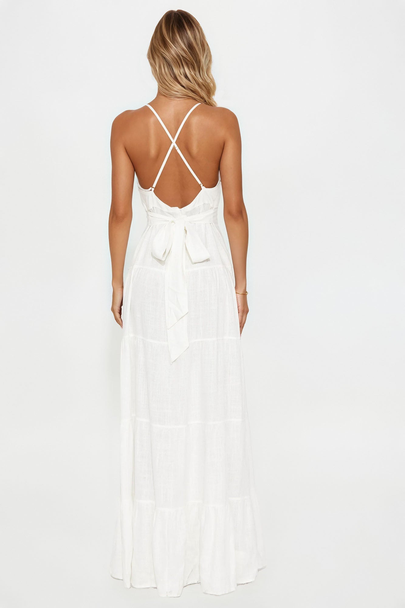 Julia Linen Spaghetti Strap Maxi Dress - White