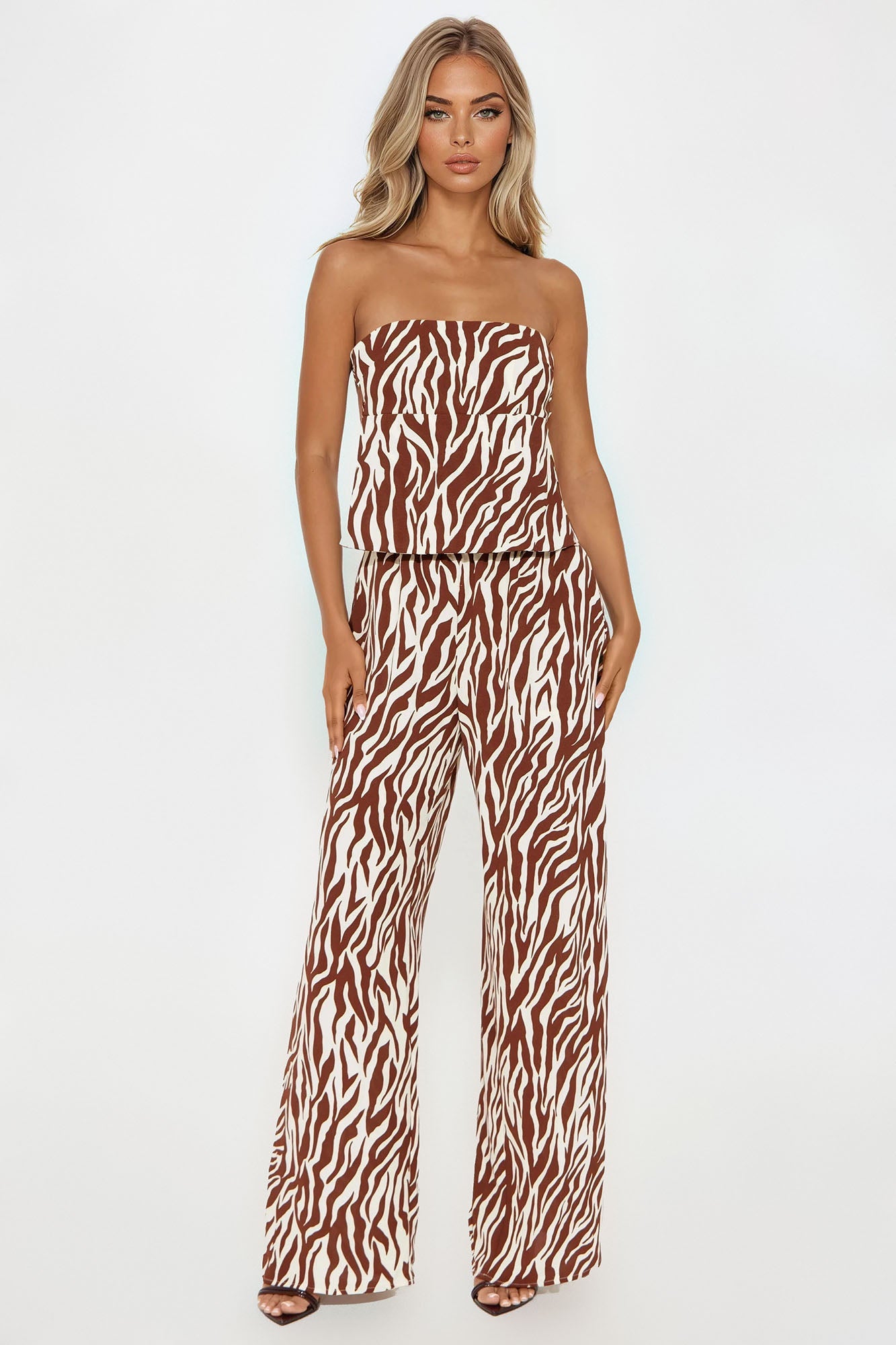 Lyla Backless Top And Pant Set - Brown Combo