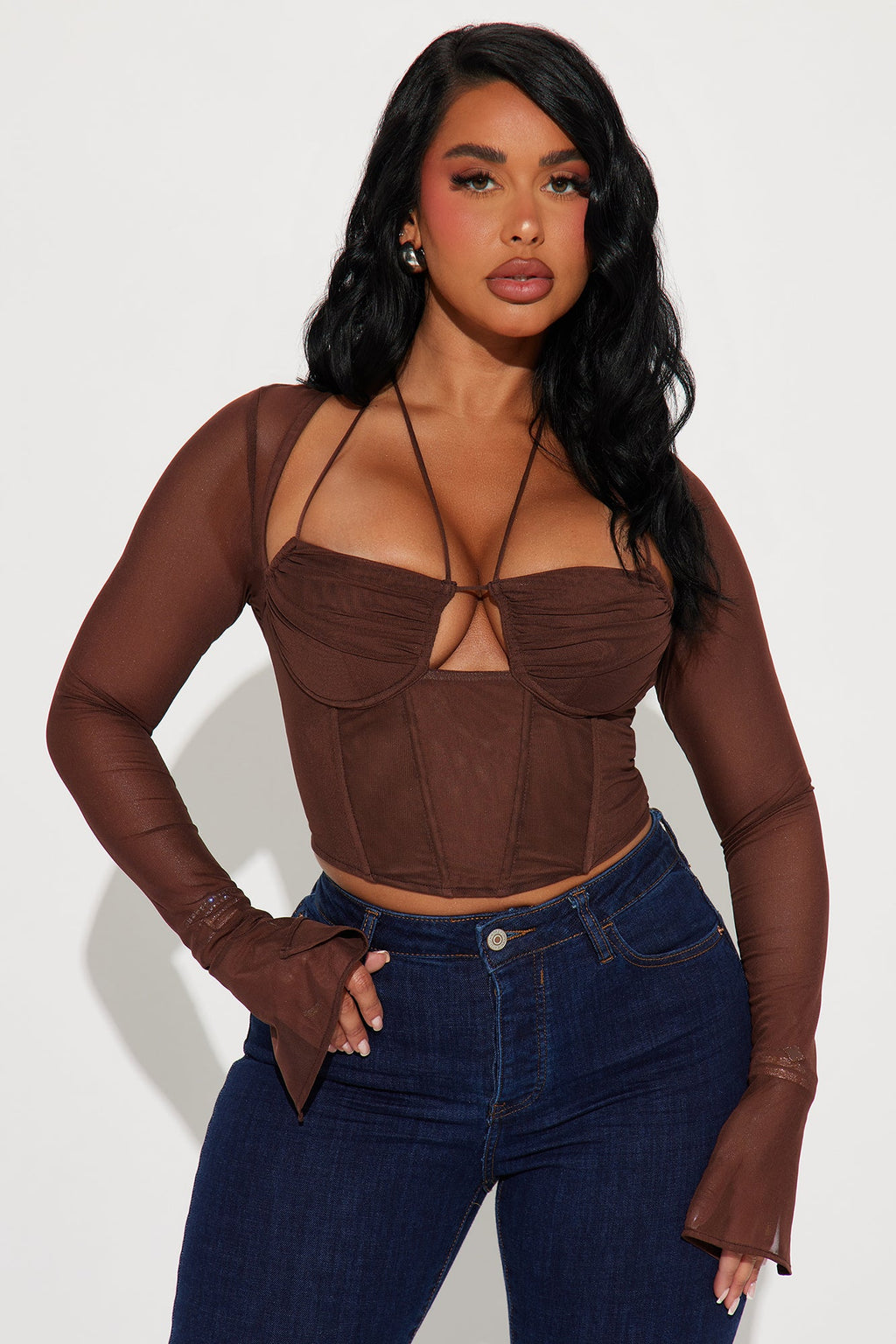 Melanie Mesh Corset Top - Brown