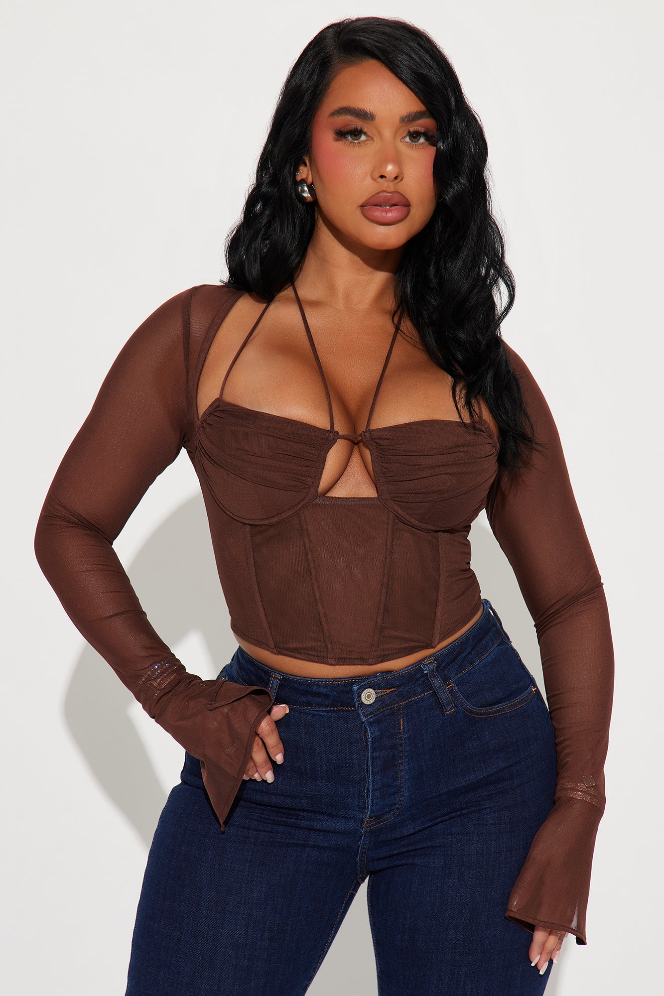 Melanie Mesh Corset Top - Brown