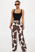 Horsing Around Printed Flare Jeans - Brown/combo