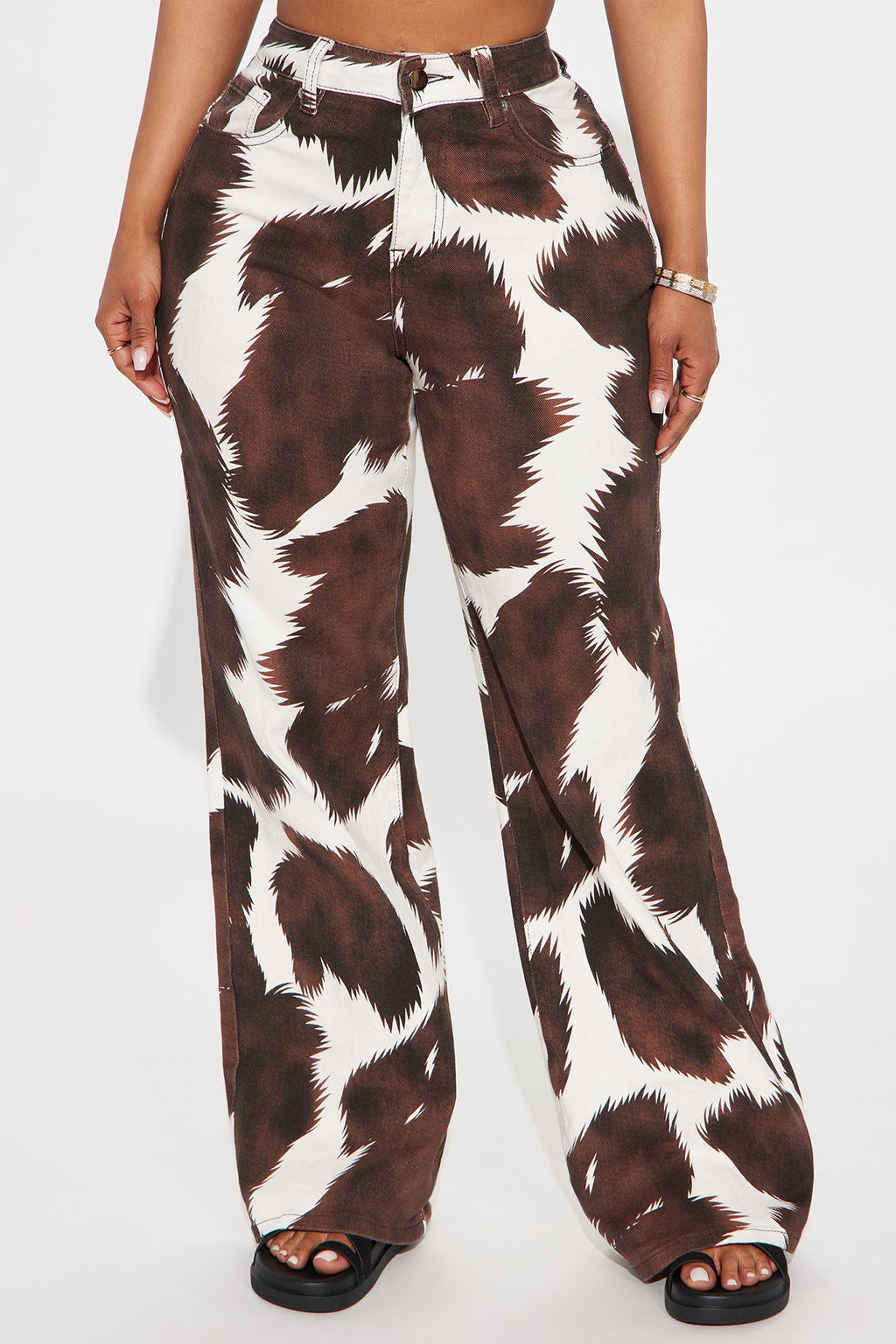 Horsing Around Printed Flare Jeans - Brown/combo