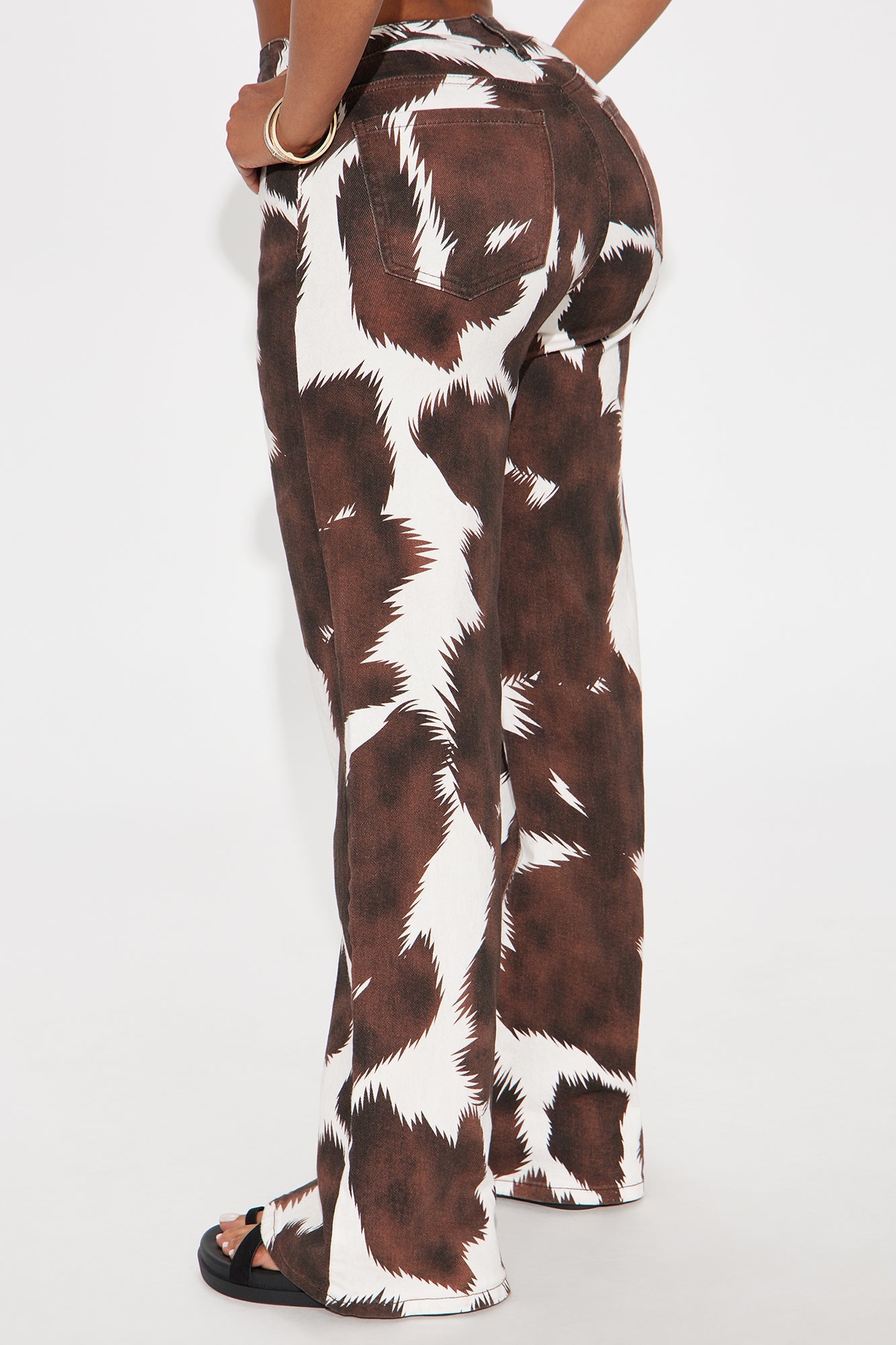 Horsing Around Printed Flare Jeans - Brown/combo