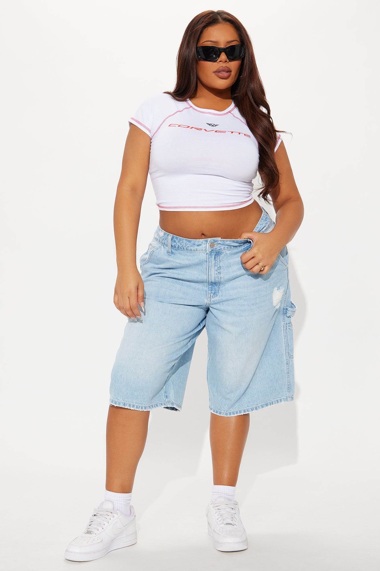 Talking About Me Ripped Carpenter Denim Jorts - Light Wash