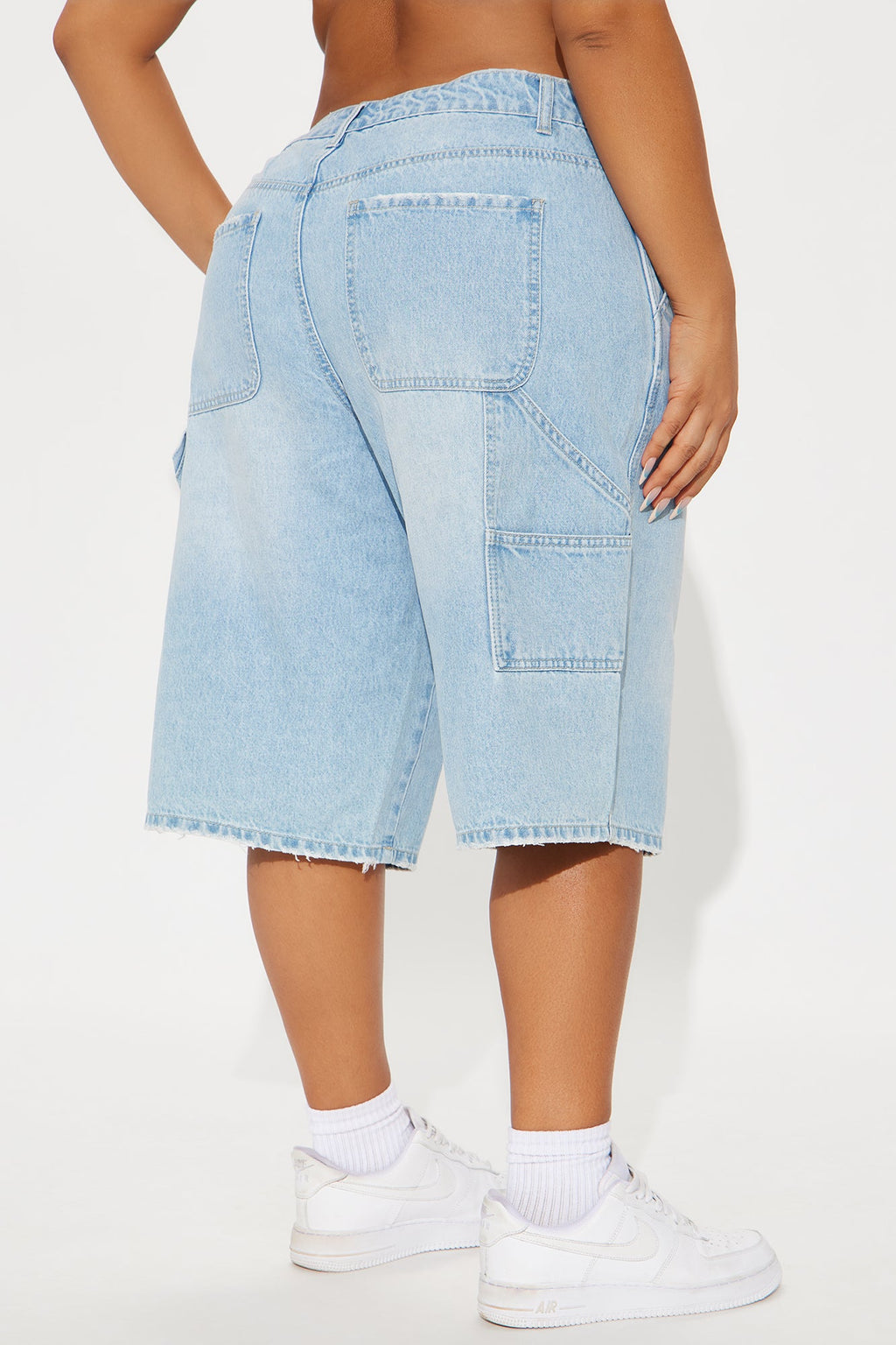 Talking About Me Ripped Carpenter Denim Jorts - Light Wash