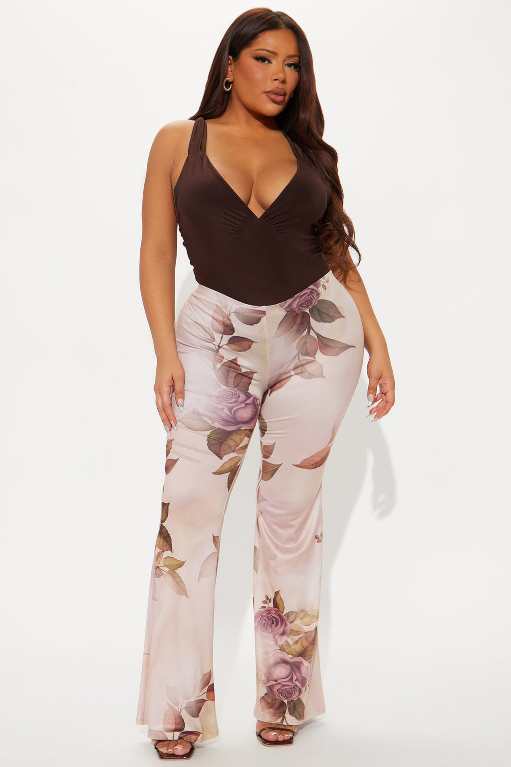 Botanical Cutie Floral Flare Pant - Taupe/combo