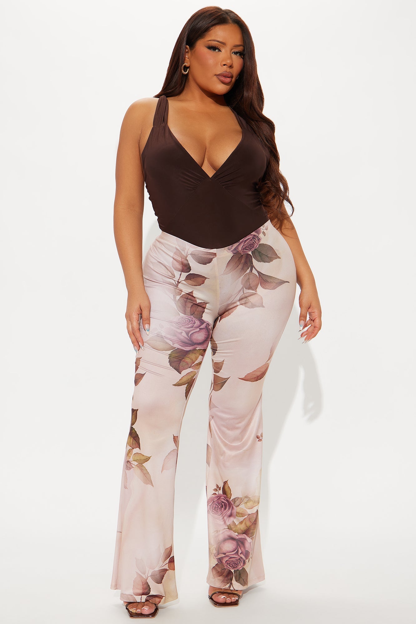 Botanical Cutie Floral Flare Pant - Taupe/combo
