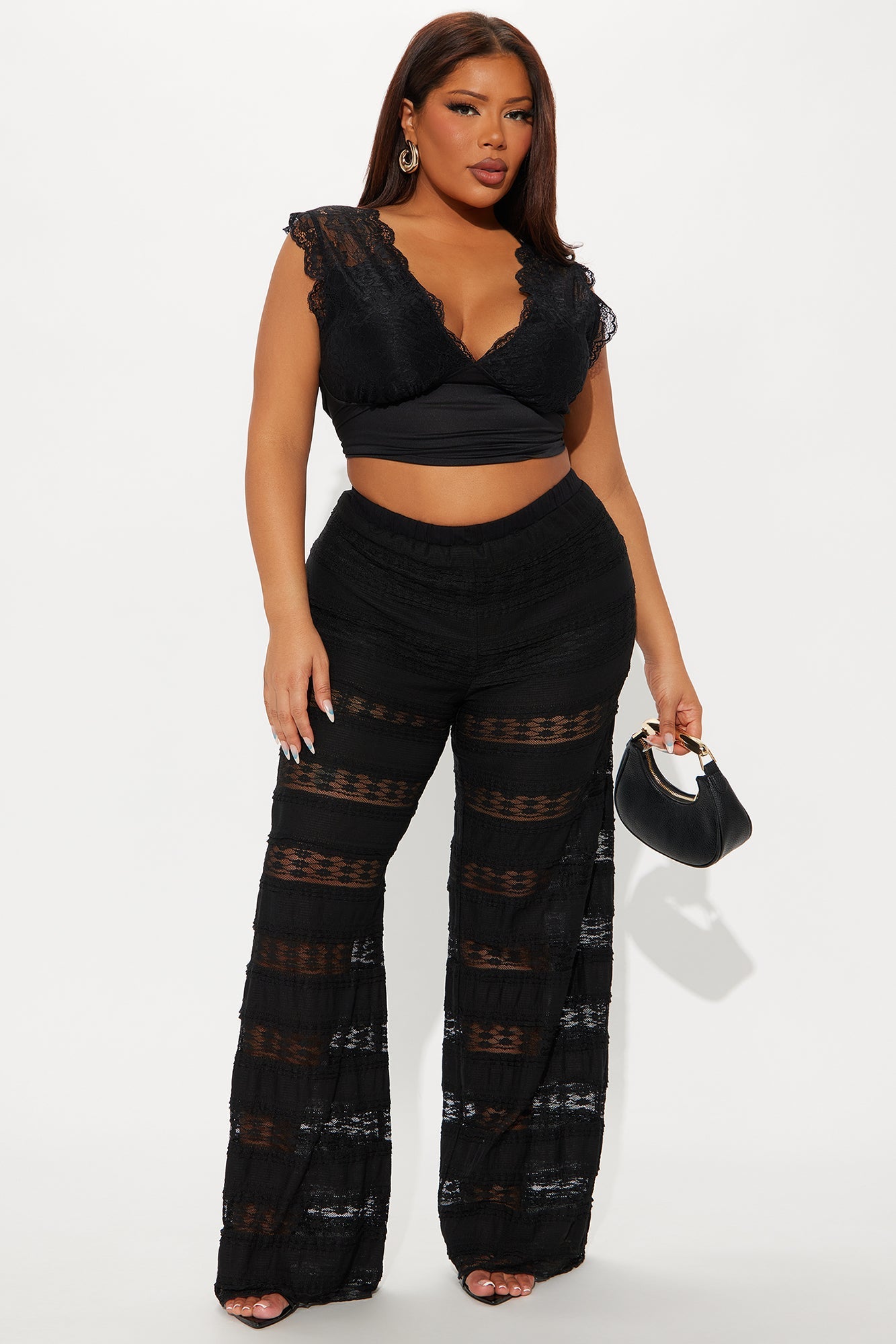 Draped In Lace Straight Leg Pant - Black