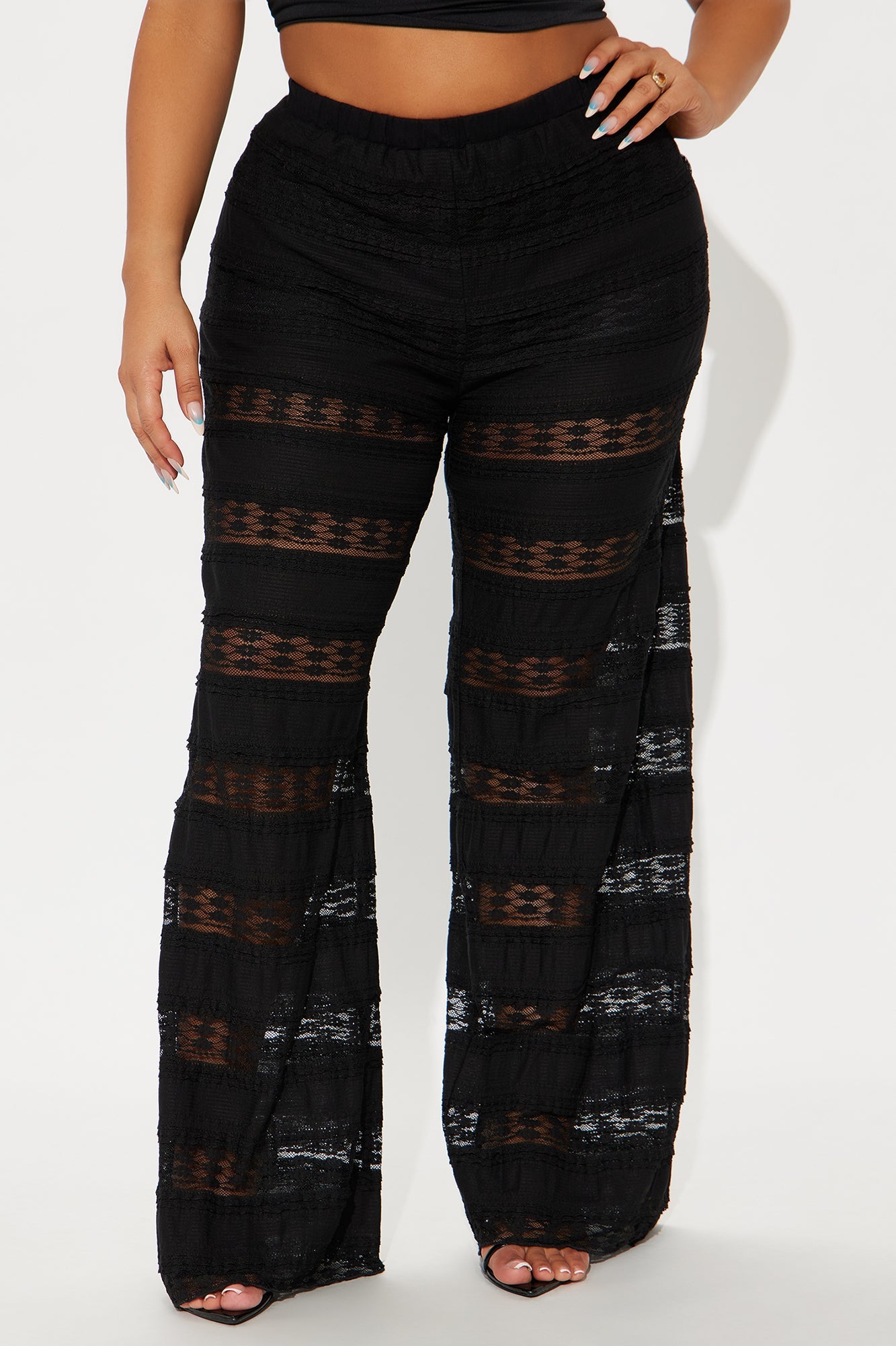 Draped In Lace Straight Leg Pant - Black